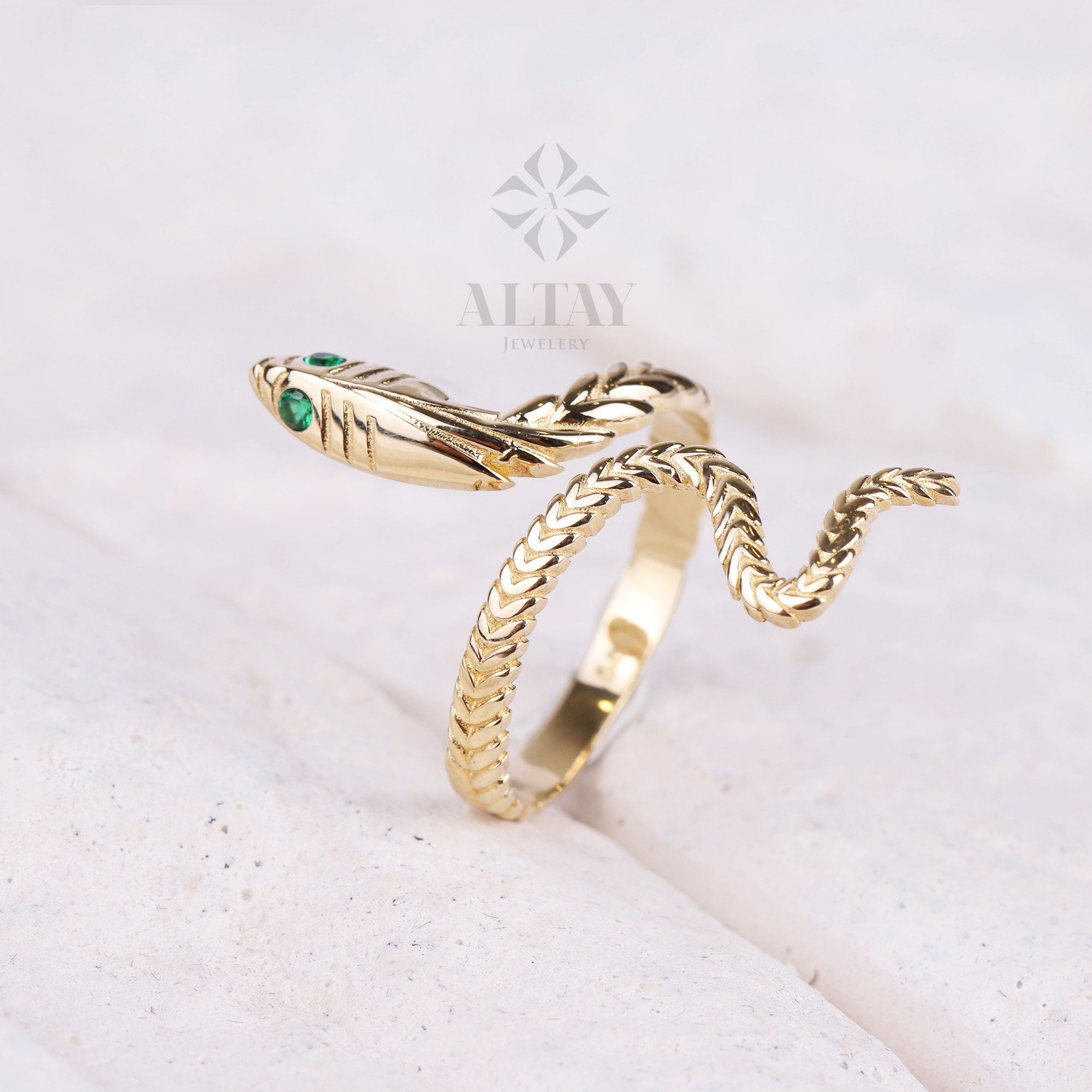 14K Gold Snake Ring, Wrap Snake Band, Circle Serpent Jewelry, Dainty Stacking Animal Rings, Snake Style Ring, Open Band Statement Wrap Ring