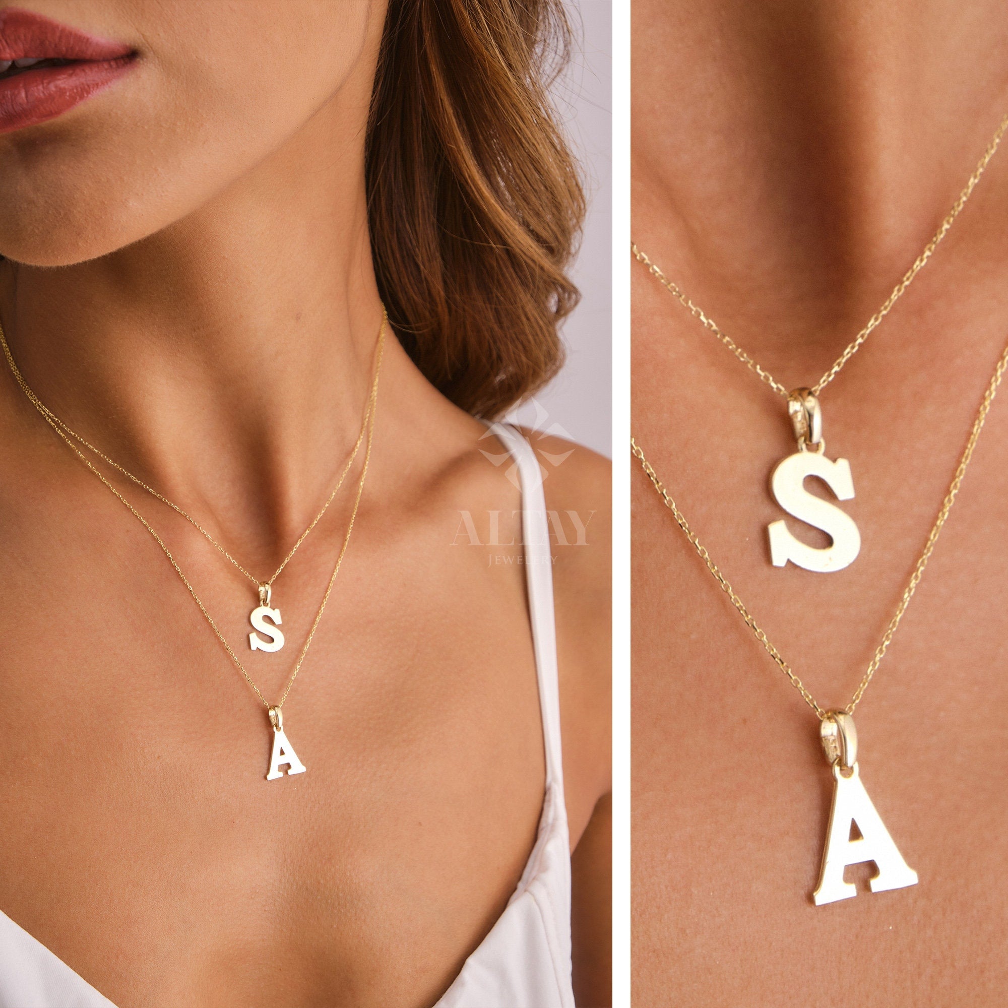 14K Gold Initial Necklace, Dainty Initial Pendant, Letter Pendant Choker, Personalized Single Letter, Personalized Jewelry, Wife Gifts
