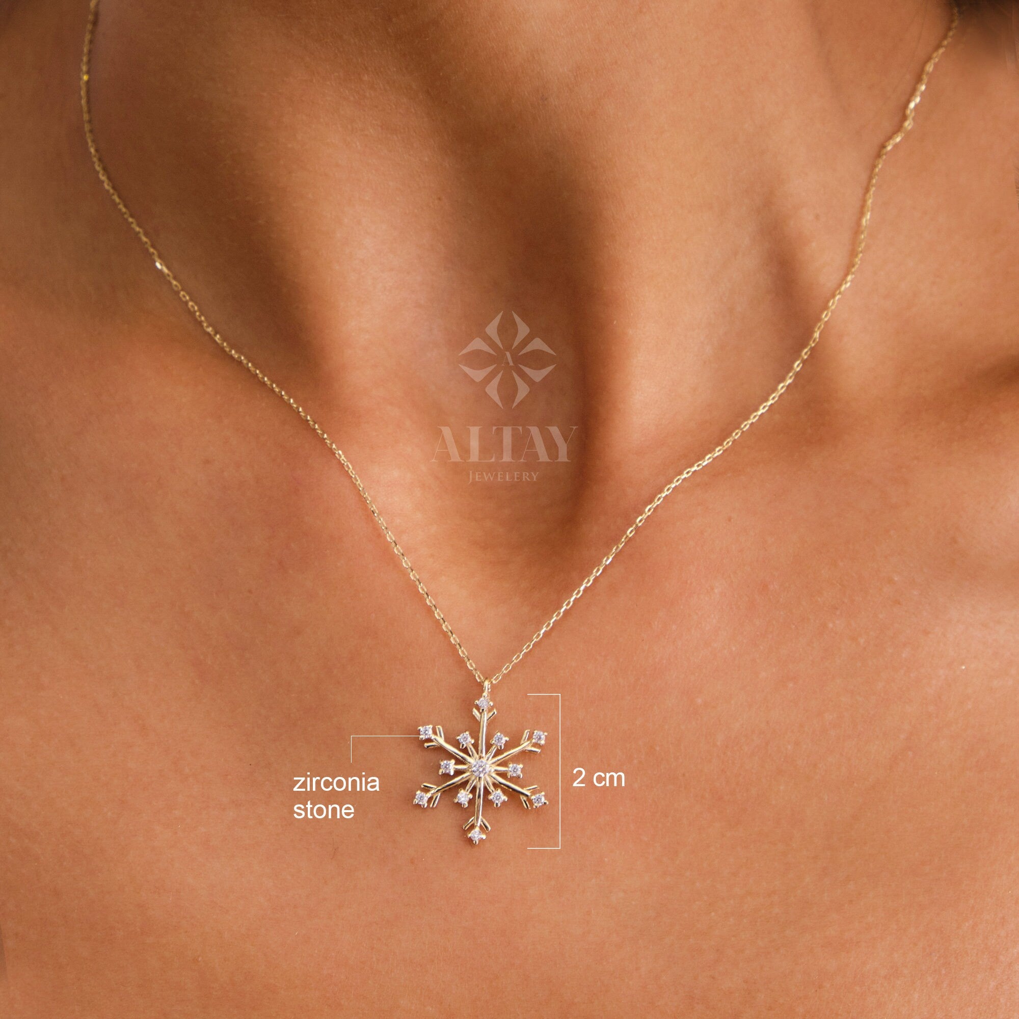 14K Snow Flake Necklace, Gold Snowflake Necklace, Customized Snowflake Necklace, Snow Delicate Dainty Necklace, Winter Necklace