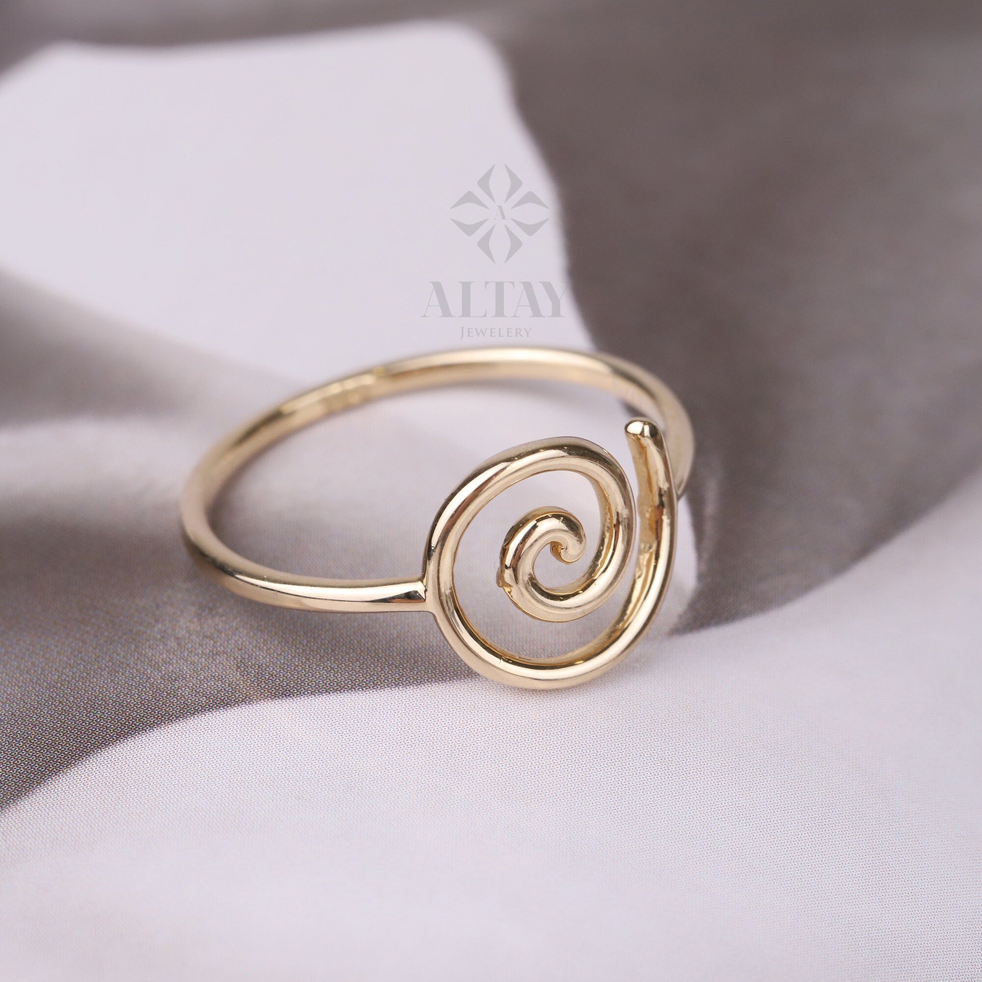 14K Gold Swirl Ring, Gold Candy Spiral Ring, Unique Promise Ring, Gold Wire Ring, Gold Anniversary Stacking Bridal Ring, Engagement Gift