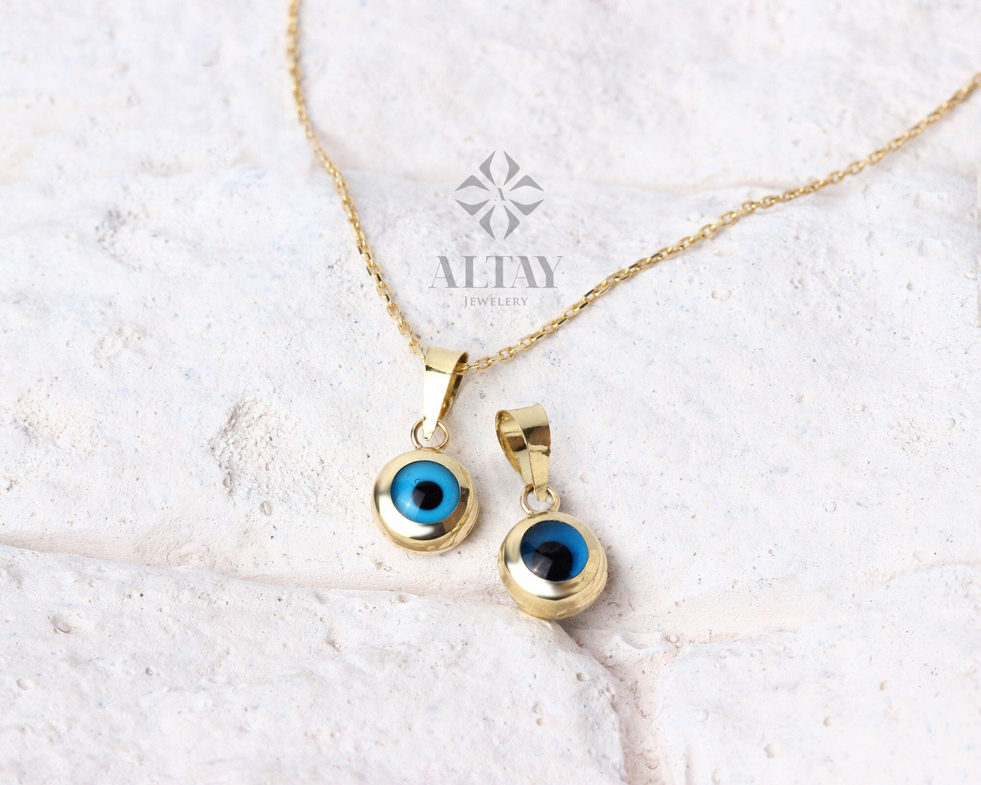 14K Evil Eye Necklace, Evil Eye Charm Pendant, Mother's Day Gift, Hamsa Necklace, Nazar Necklace, Beaded Charm Necklace, Gift For Her