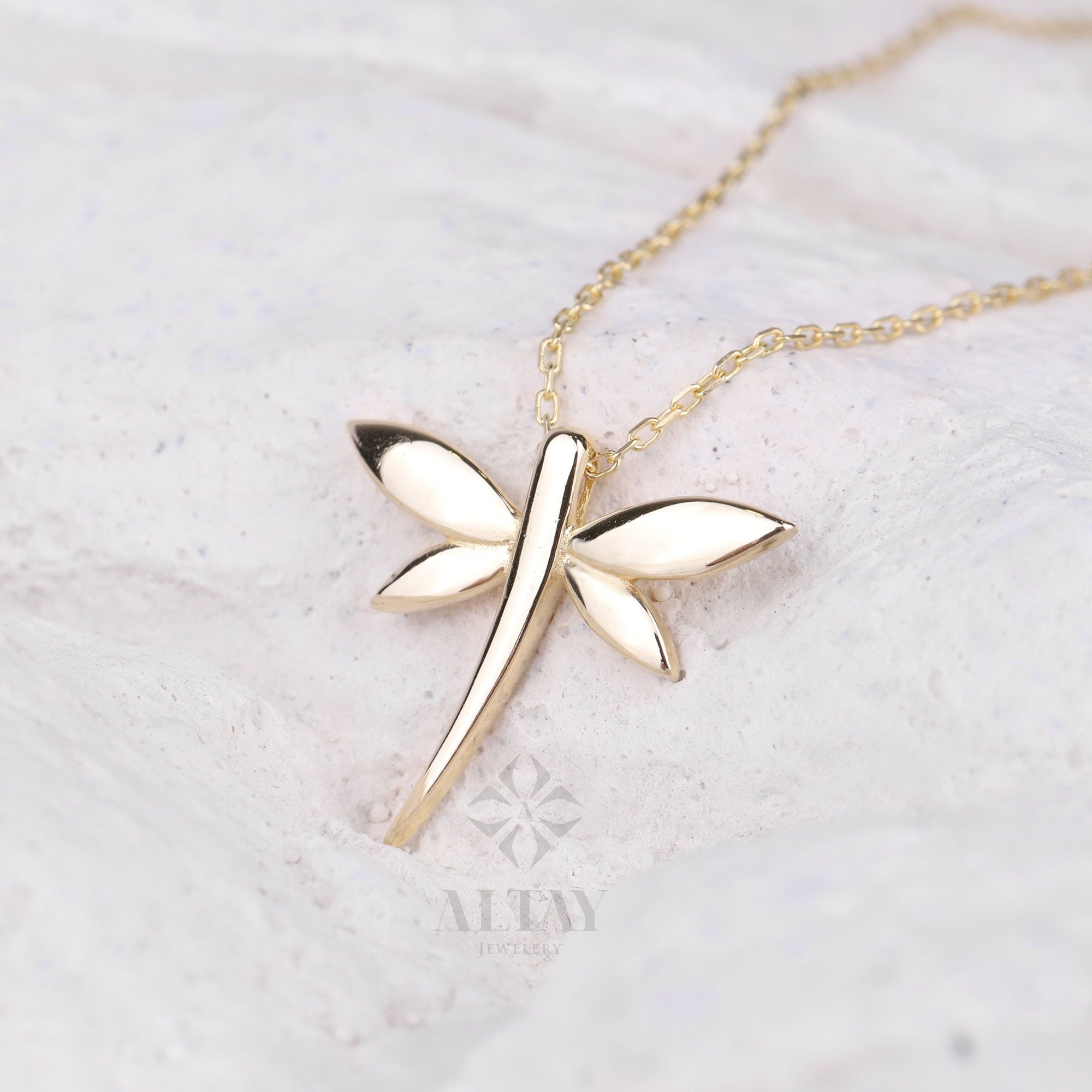 14K Gold Dragonfly Necklace, Dragonfly Gold Pendant, Gold Dragonfly Charm, Minimalist Dragonfly Choker, Dainty Gold Necklace, Gift For Her