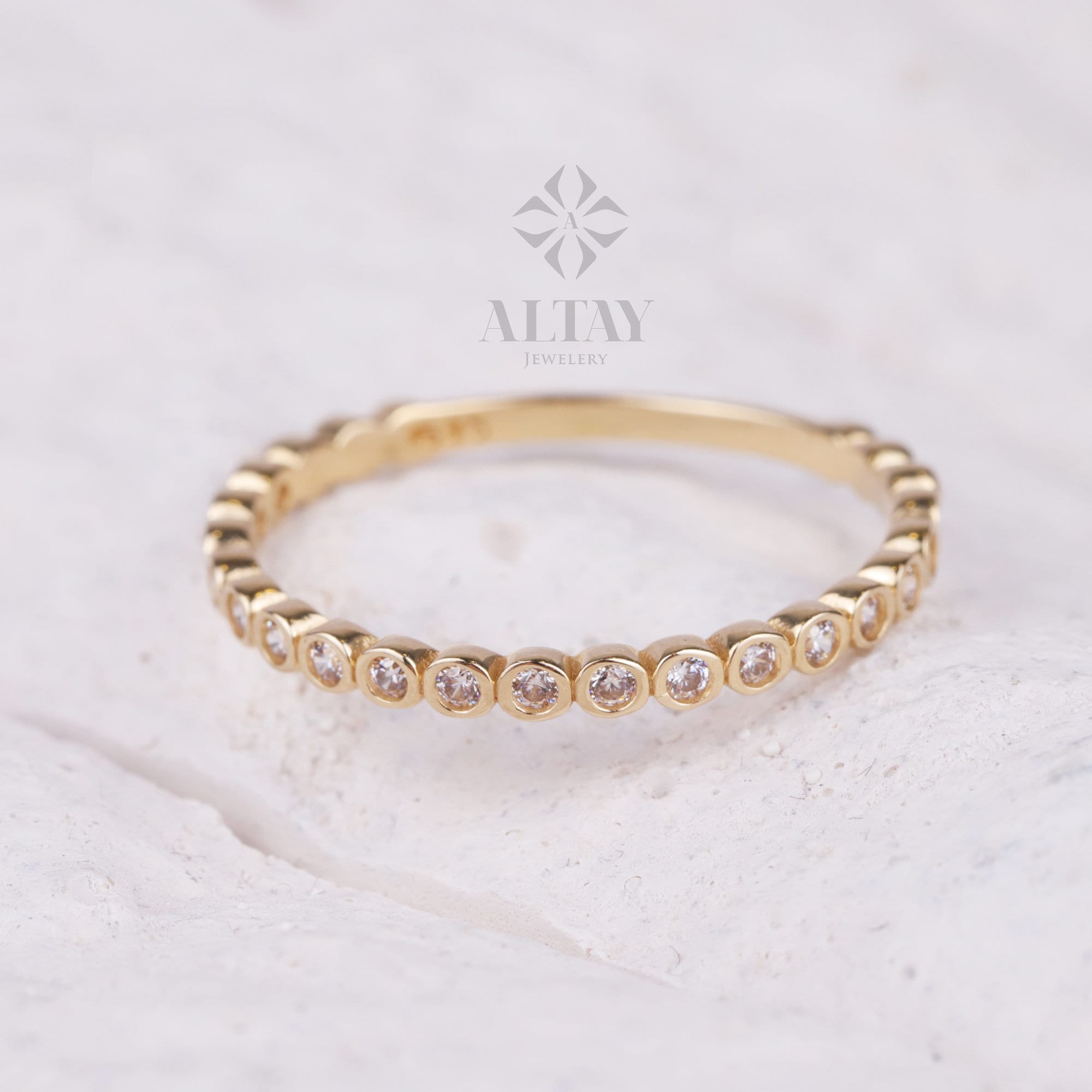 14K Gold Bezel Dot Ring, 2mm Beaded Gold Ring, Half Eternity Band Ring, Gold Thumb Ring, Eternity Ball Ring, Minimalist Wedding Band Ring
