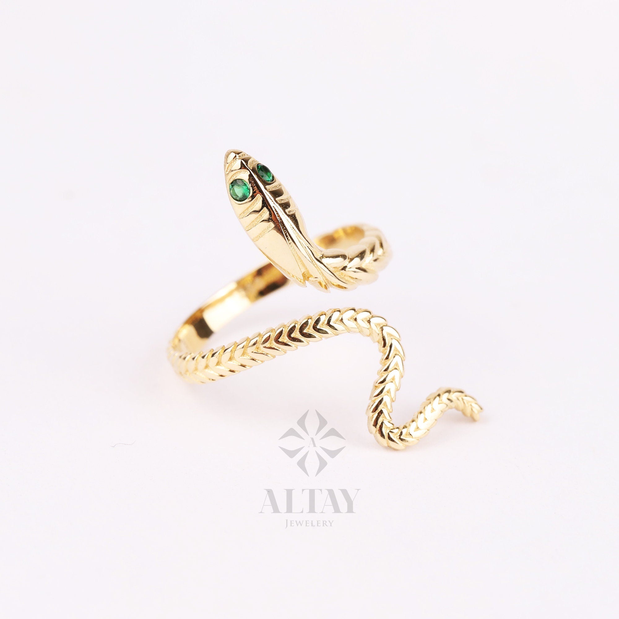 14K Gold Snake Ring, Wrap Snake Band, Circle Serpent Jewelry, Dainty Stacking Animal Rings, Snake Style Ring, Open Band Statement Wrap Ring