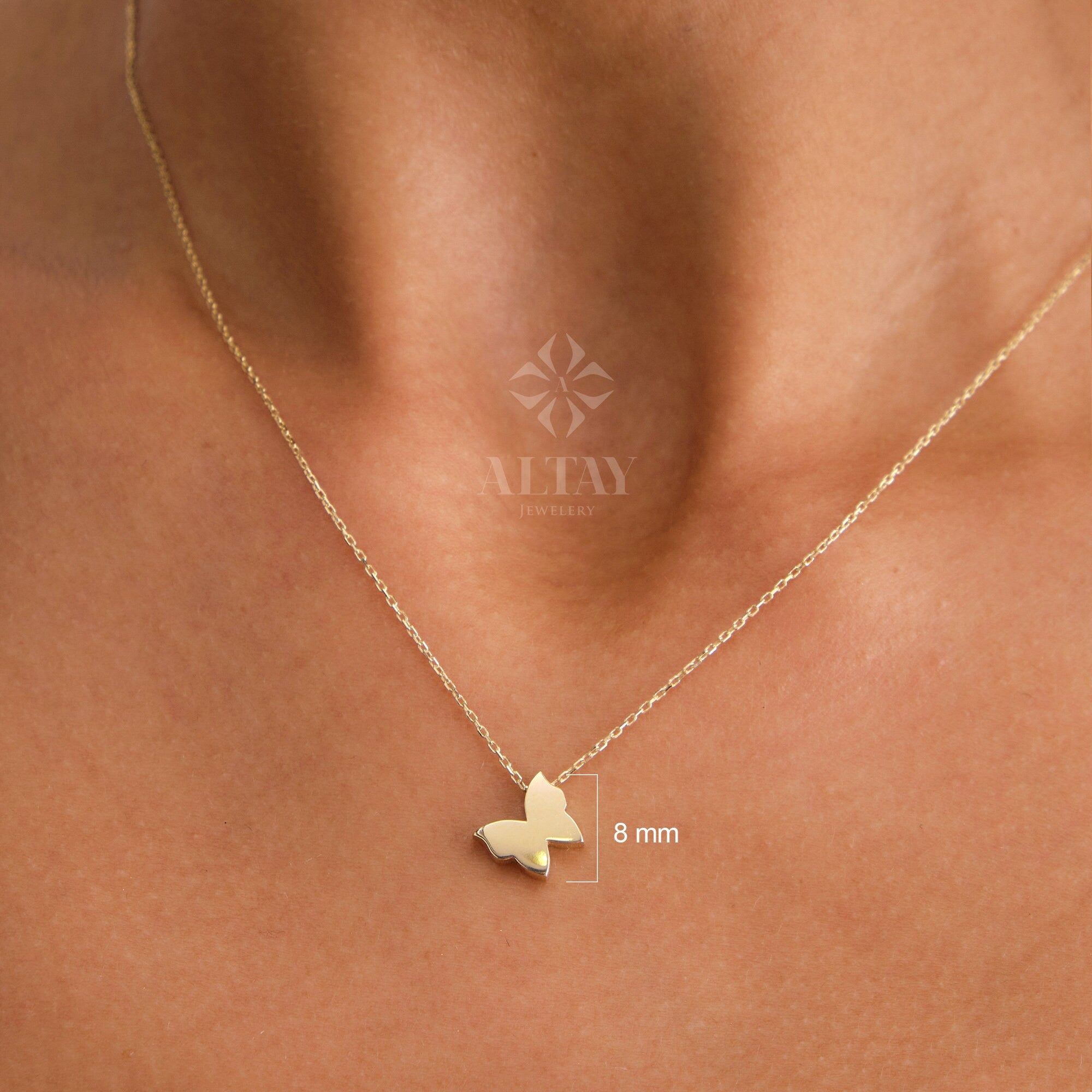 14K Gold Butterfly Necklace, Minimalist Charm Pendant, Cute Gift For Her, Animal Fine Jewelry, Small Butterfly Pendant, Dailywear Gift