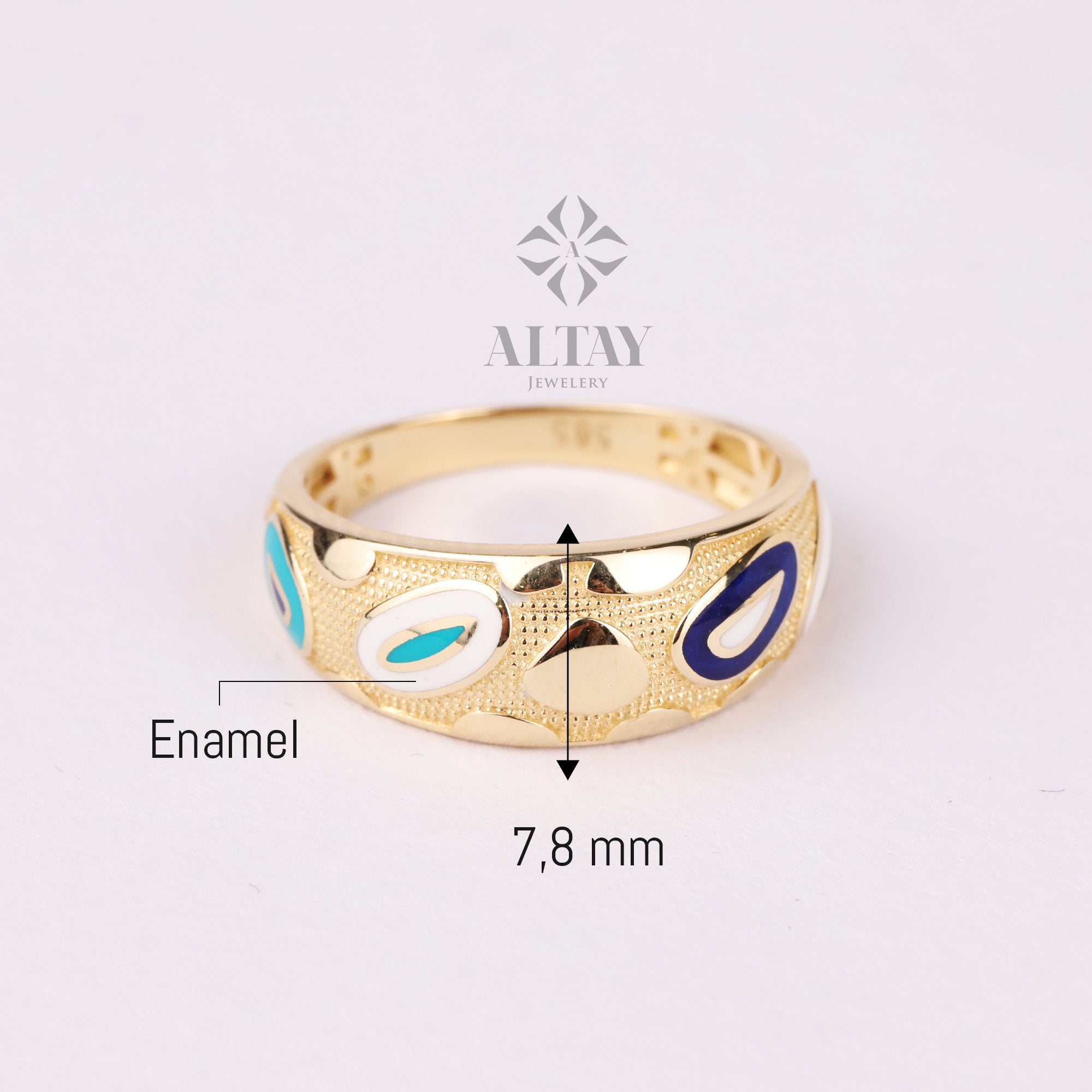 14K Gold Dome Ring, Classic Enamel Dome Ring, Mottled Design Dome Band, Bold Dome Ring, Wide Stackable Ring, Statement Ring, Wedding Band