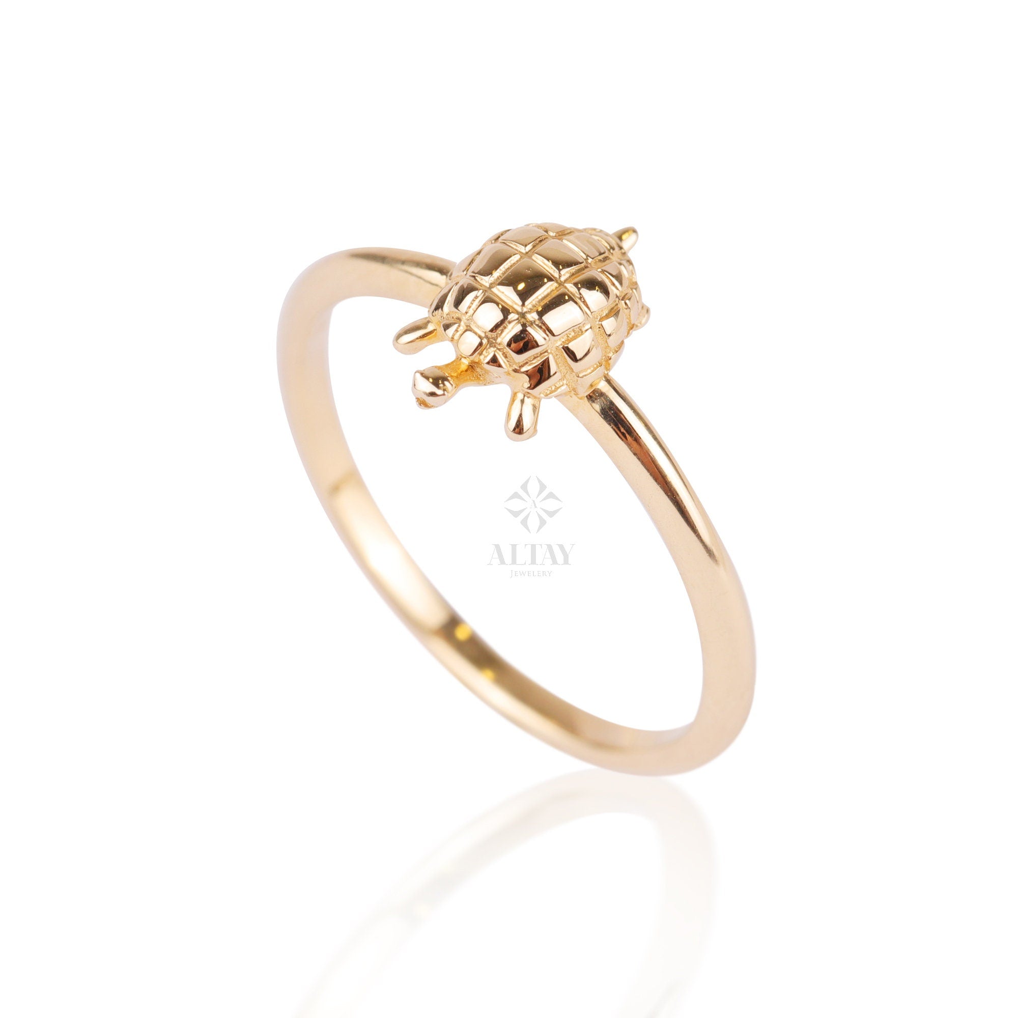 14K Gold Turtle Ring, Gold Sea Turtle Band, Tortoise Stackable Ring, Caretta Caretta Ring Animal Jewelry, Dainty Knuckle Band, Luck Turtle