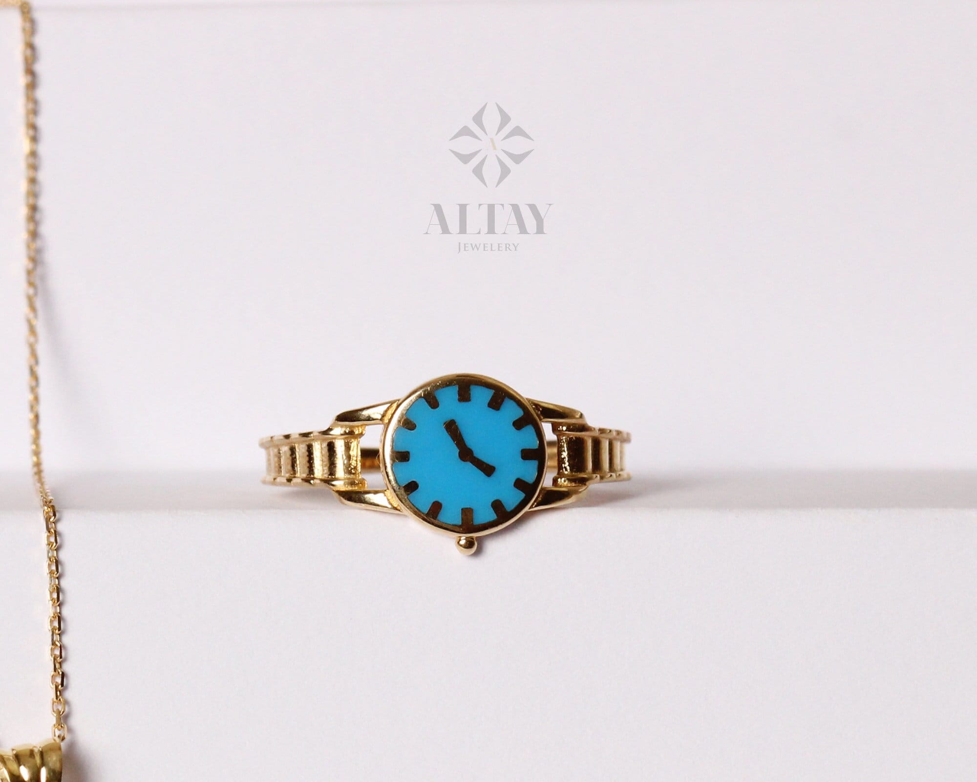 14K Gold Watch Ring, Round Clock Ring, Dainty Ring, Personalized Ring, Minimalist Ring, Boho Jewelry, Stackable Rings, Valentine's Day Gift