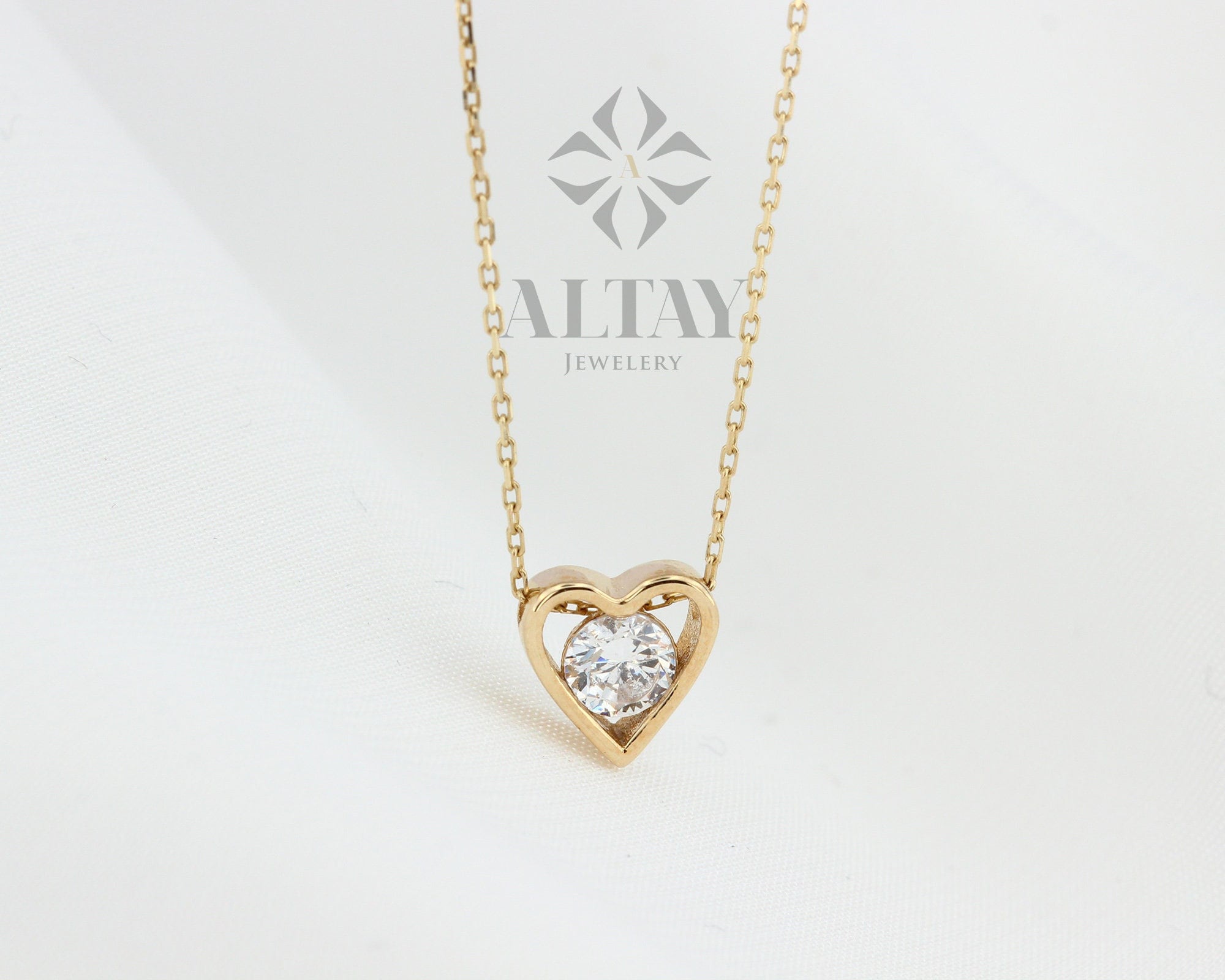14K Gold Diamond Heart Necklace, Diamond Dainty Pendant, Small Love Charm, Meaningful Necklace, Gift for Her, Good Fortune Symbol, Delicate