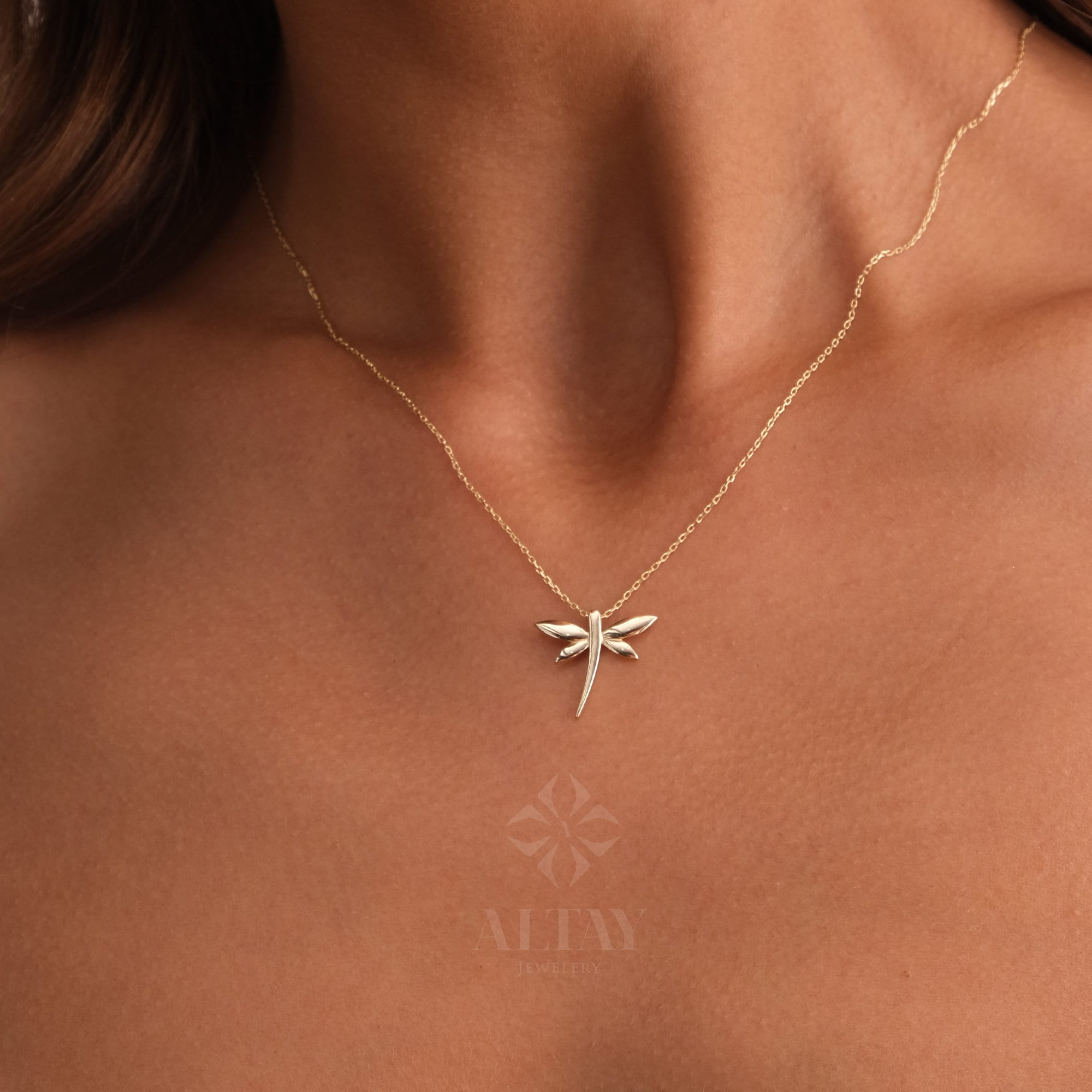 14K Gold Dragonfly Necklace, Dragonfly Gold Pendant, Gold Dragonfly Charm, Minimalist Dragonfly Choker, Dainty Gold Necklace, Gift For Her
