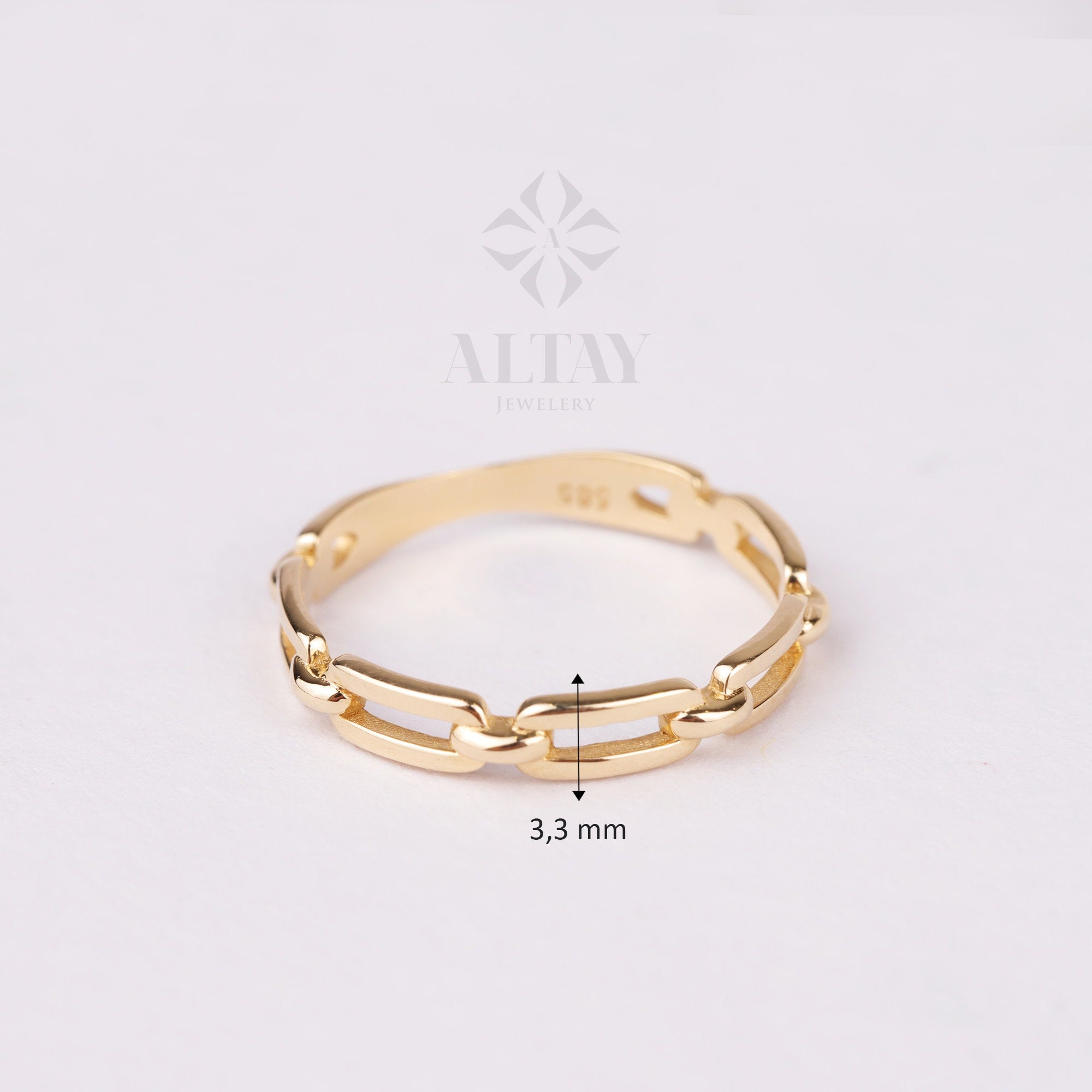 14K Gold Paperclip Chain Ring, Gold Chain Link Ring, Pointer Finger Ring, Stacking Ring for Women, Minimalist Wedding Ring, Handmade Band