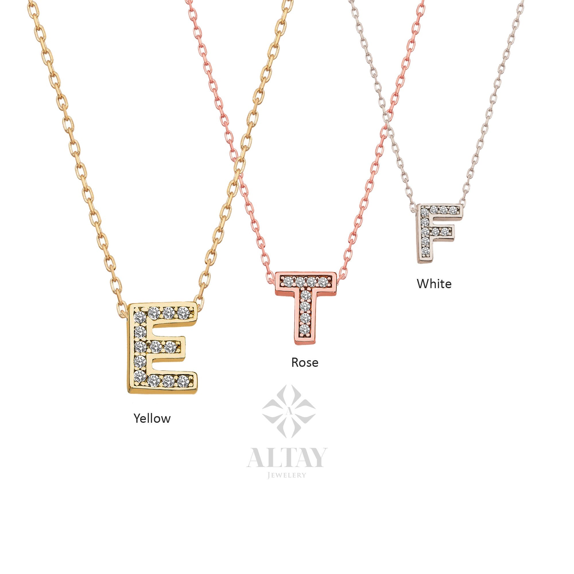 14K Gold Diamond Initial Necklace, CZ Diamond Letter Pendant Choker, Minimal Charm, Name Necklace, Personalized Dainty Pendant, Wife Gift