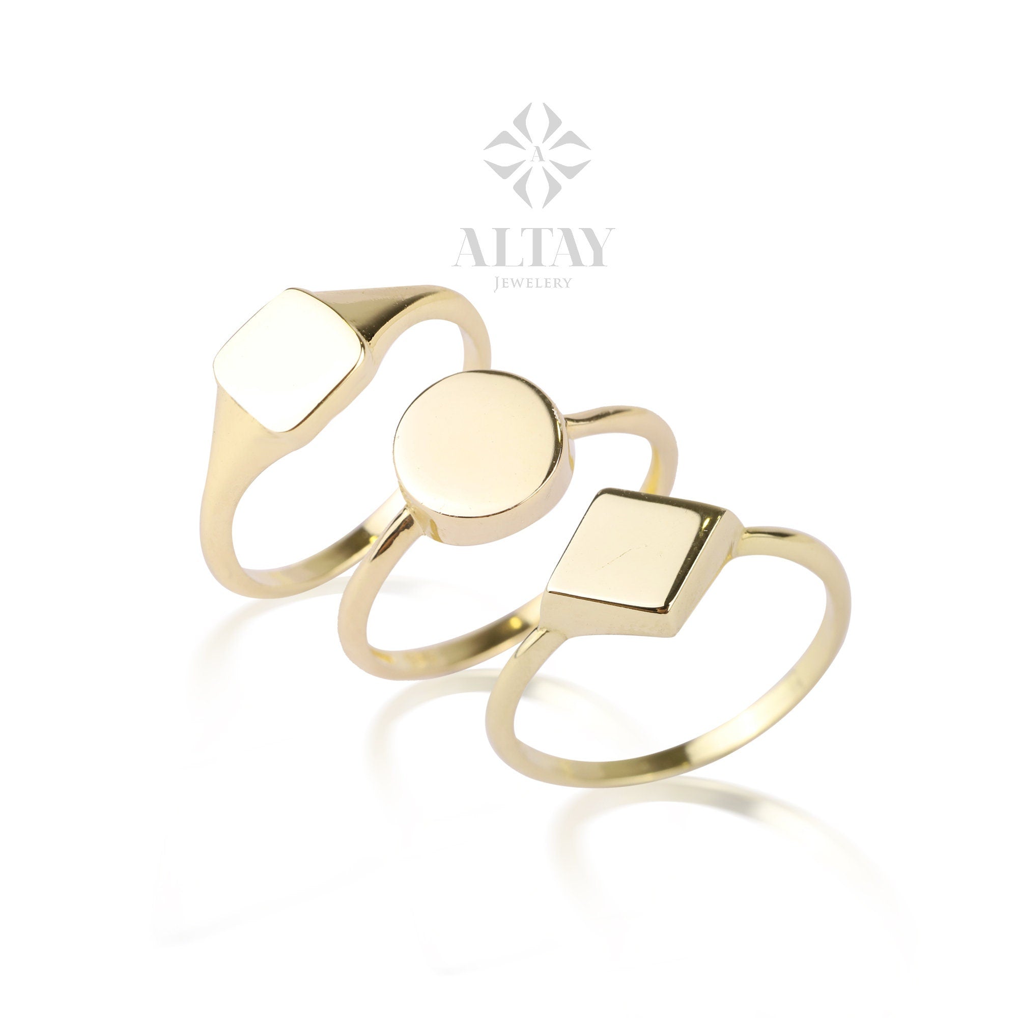 14K Gold Round Signet Ring, Personalized Initial Ring, Minimalist Ring, Gold Letter Ring, Dainty Letter Ring, Single Bead Pinky Ring, Gift