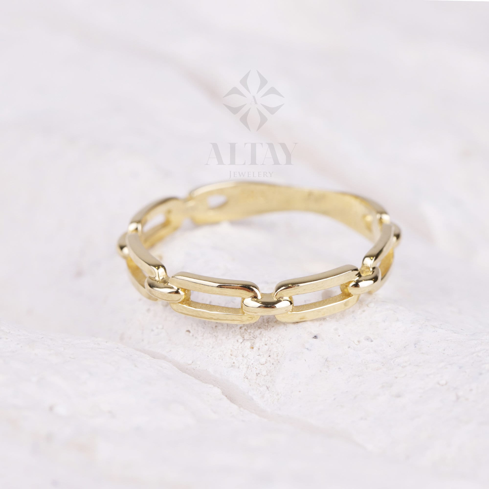 14K Gold Paperclip Chain Ring, Gold Chain Link Ring, Pointer Finger Ring, Stacking Ring for Women, Minimalist Wedding Ring, Handmade Band