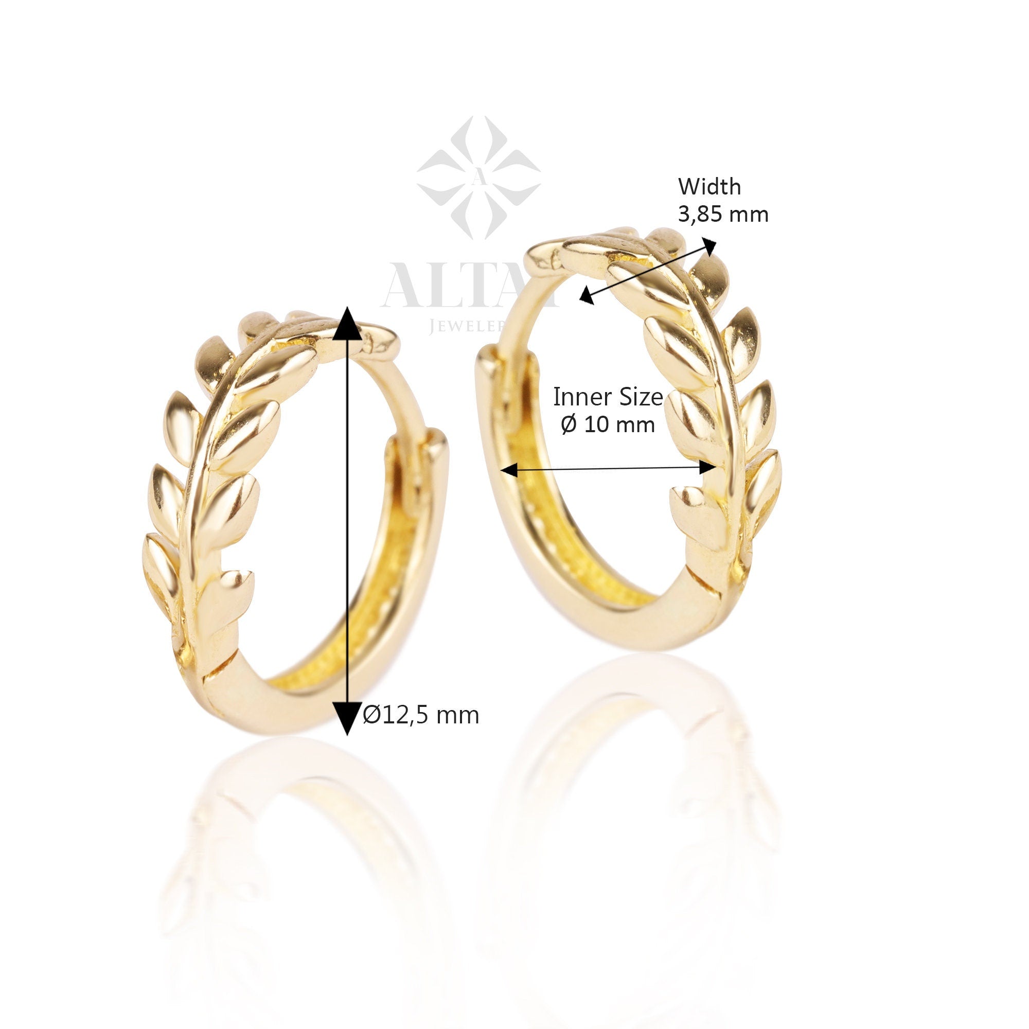 14K Gold Leaf Hoop Earrings, Small Leaf Huggies, Olive Leaf Huggies Earrings, Gold Tiny Hoop Earrings, Huggies Hoop, Dainty Hoop Earrings
