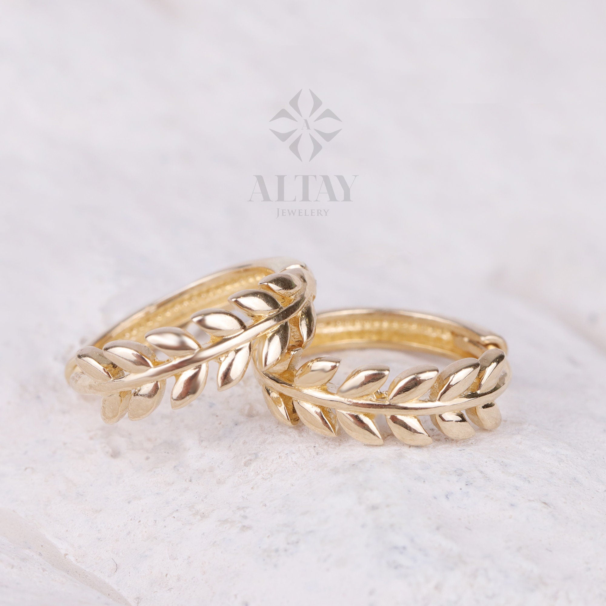 14K Gold Leaf Hoop Earrings, Small Leaf Huggies, Olive Leaf Huggies Earrings, Gold Tiny Hoop Earrings, Huggies Hoop, Dainty Hoop Earrings