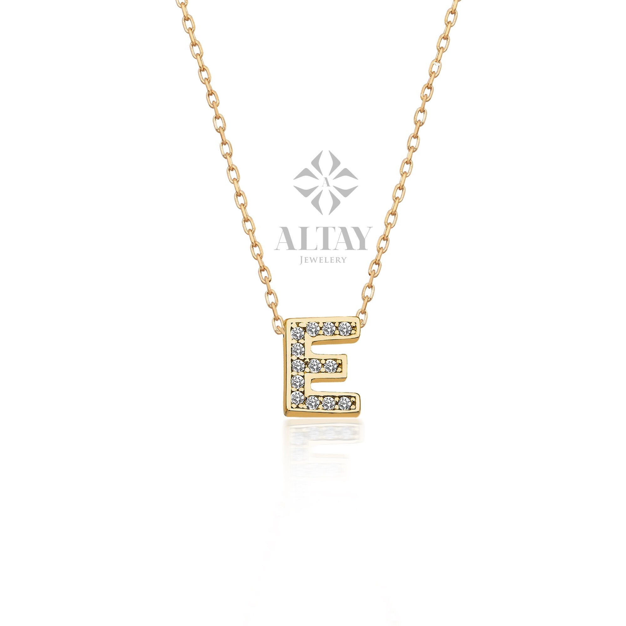 14K Gold Diamond Initial Necklace, CZ Diamond Letter Pendant Choker, Minimal Charm, Name Necklace, Personalized Dainty Pendant, Gift For Her
