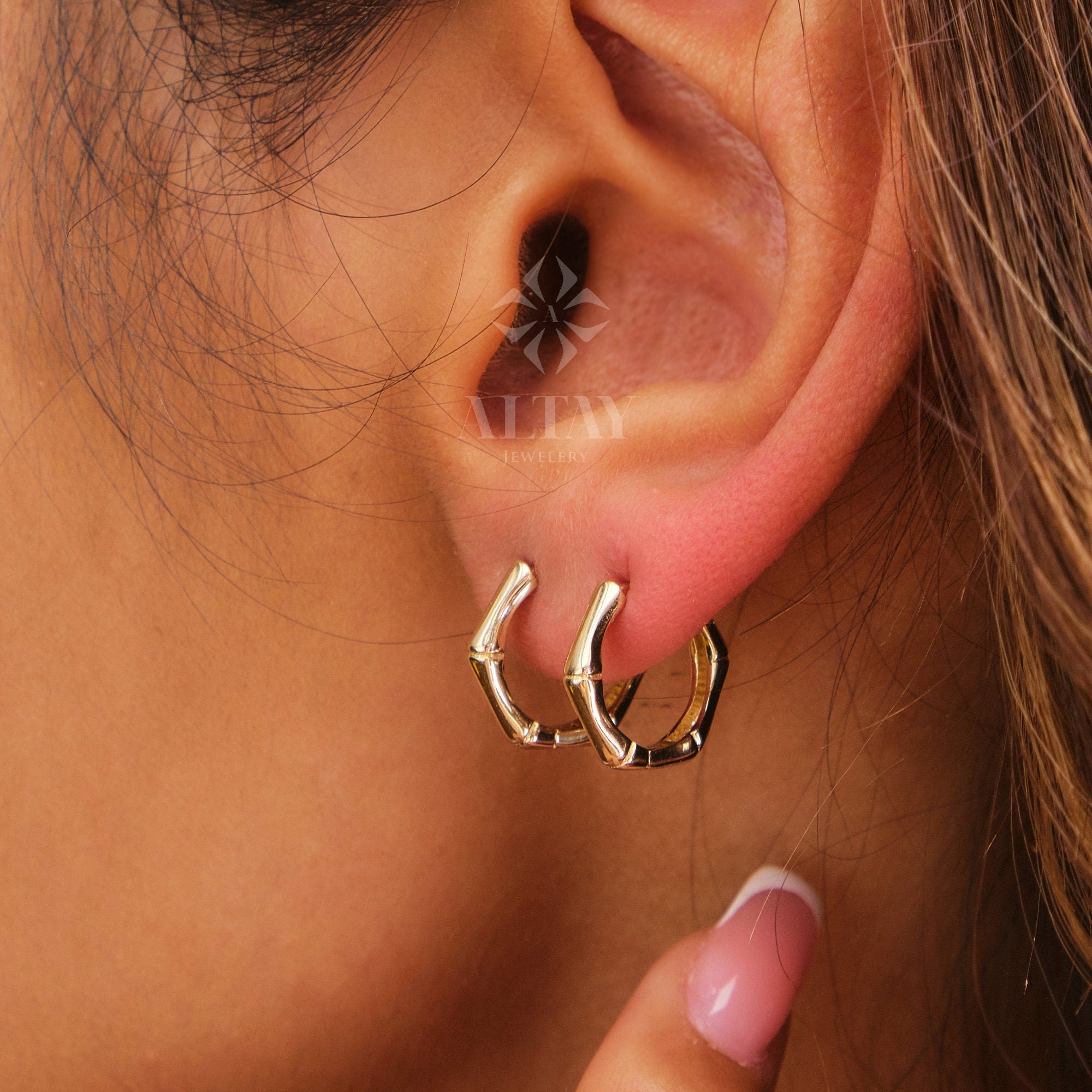 14K Gold Bamboo Earrings, Bamboo Hoop Earrings, Small Hoop Earrings, Huggie Hoop, Modern Hoop, Chunky Gold Hoop, Gift For Her