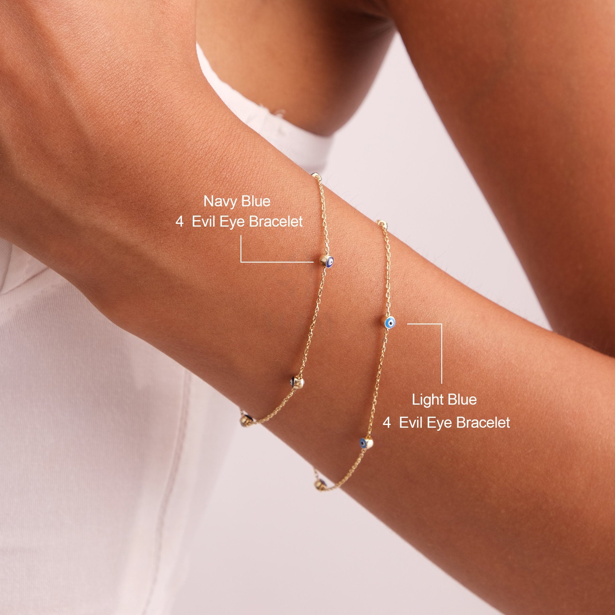 14K Gold Evil Eye Bracelet, Gold Chain Bracelet, Evil Eye Charm Bracelet, Minimalist Jewelry, Dainty Layering Evil Eye, Gift for Her