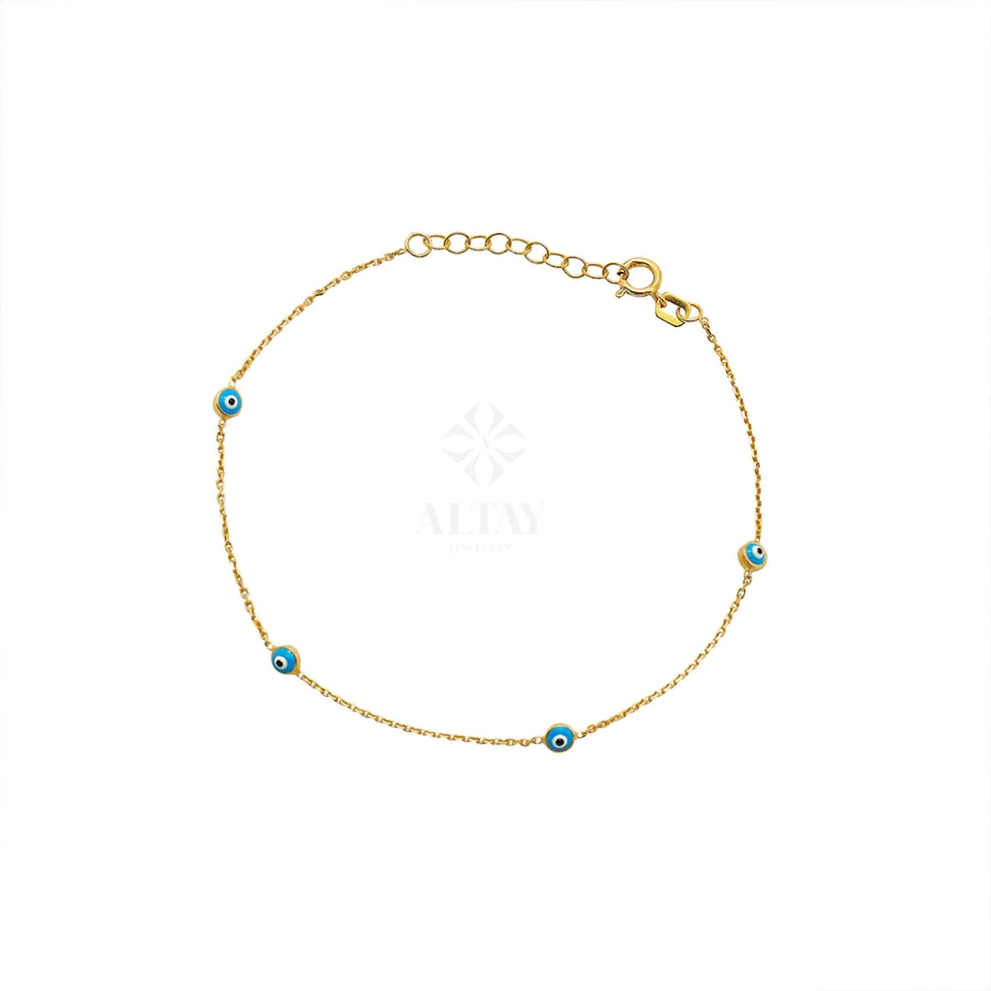14K Gold Evil Eye Bracelet, Gold Chain Bracelet, Evil Eye Charm Bracelet, Minimalist Jewelry, Dainty Layering Evil Eye, Gift for Her