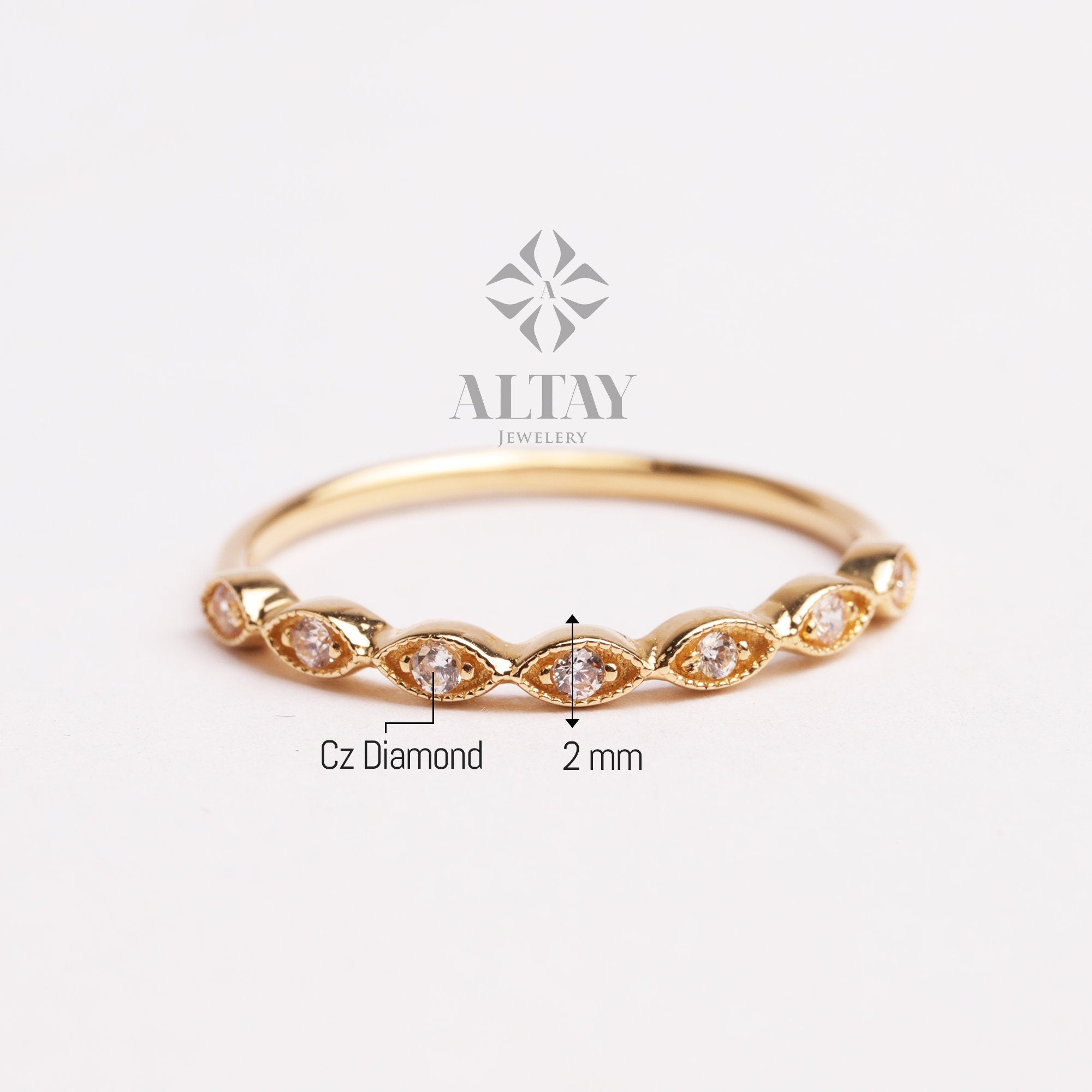 14K Gold Art Deco Wedding Band Ring, Half Eternity Cz Diamond Wedding Ring, Marquise Wedding Band, Stacking Ring, Dainty Stacking Ring