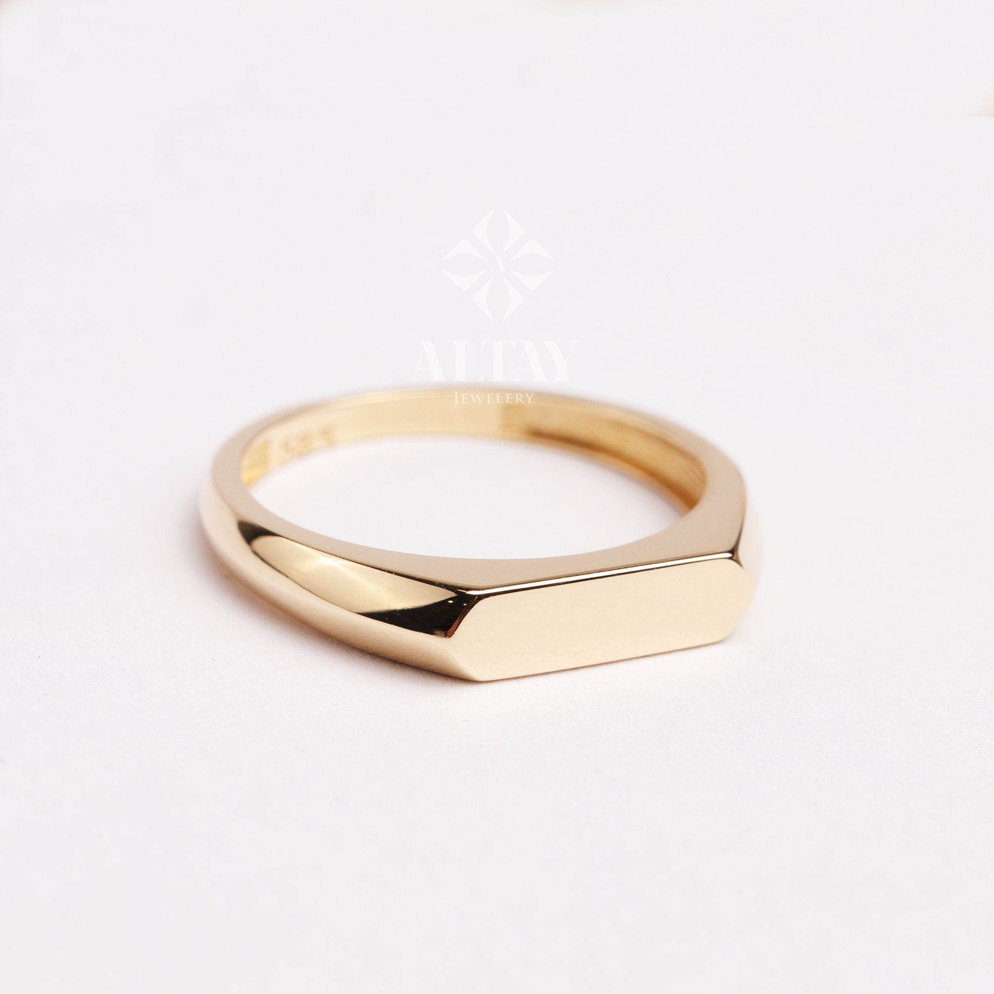 14K Gold Name Bar Ring, Small Rectangle Signet Ring