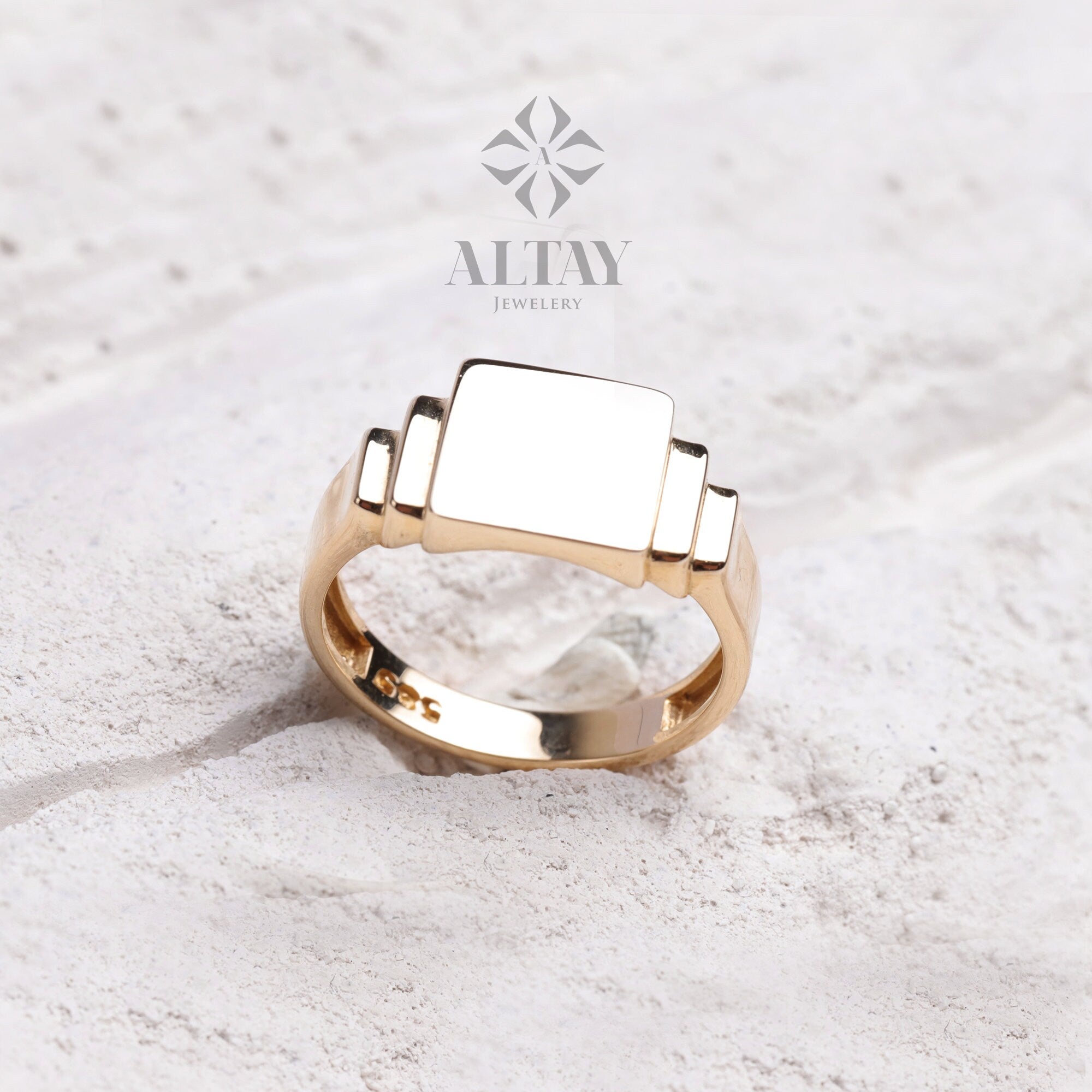 14K Gold Square Signet Ring, Personalized Signet Ring, Engraved Custom Signet Band, Handmade Signet Letter Ring, Monogram Ring, Pinky Ring