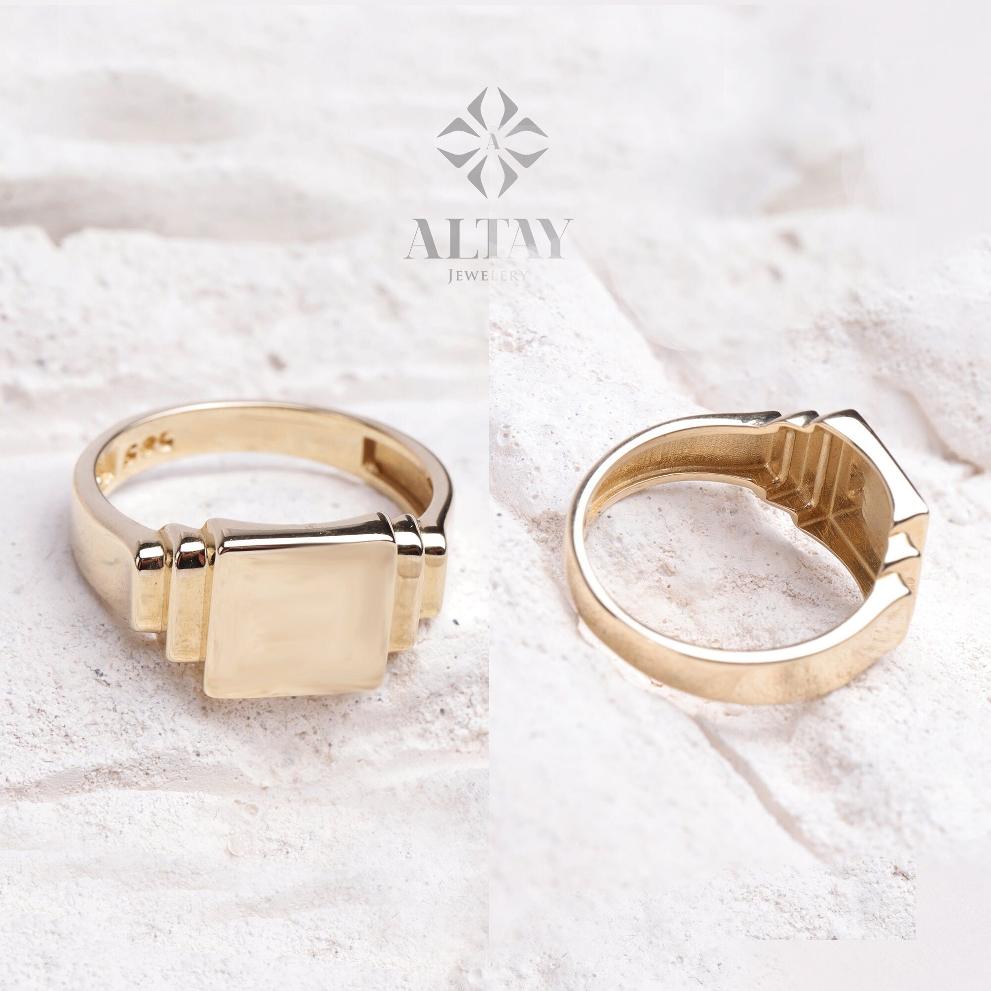 14K Gold Square Signet Ring, Personalized Signet Ring, Engraved Custom Signet Band, Handmade Signet Letter Ring, Monogram Ring, Pinky Ring