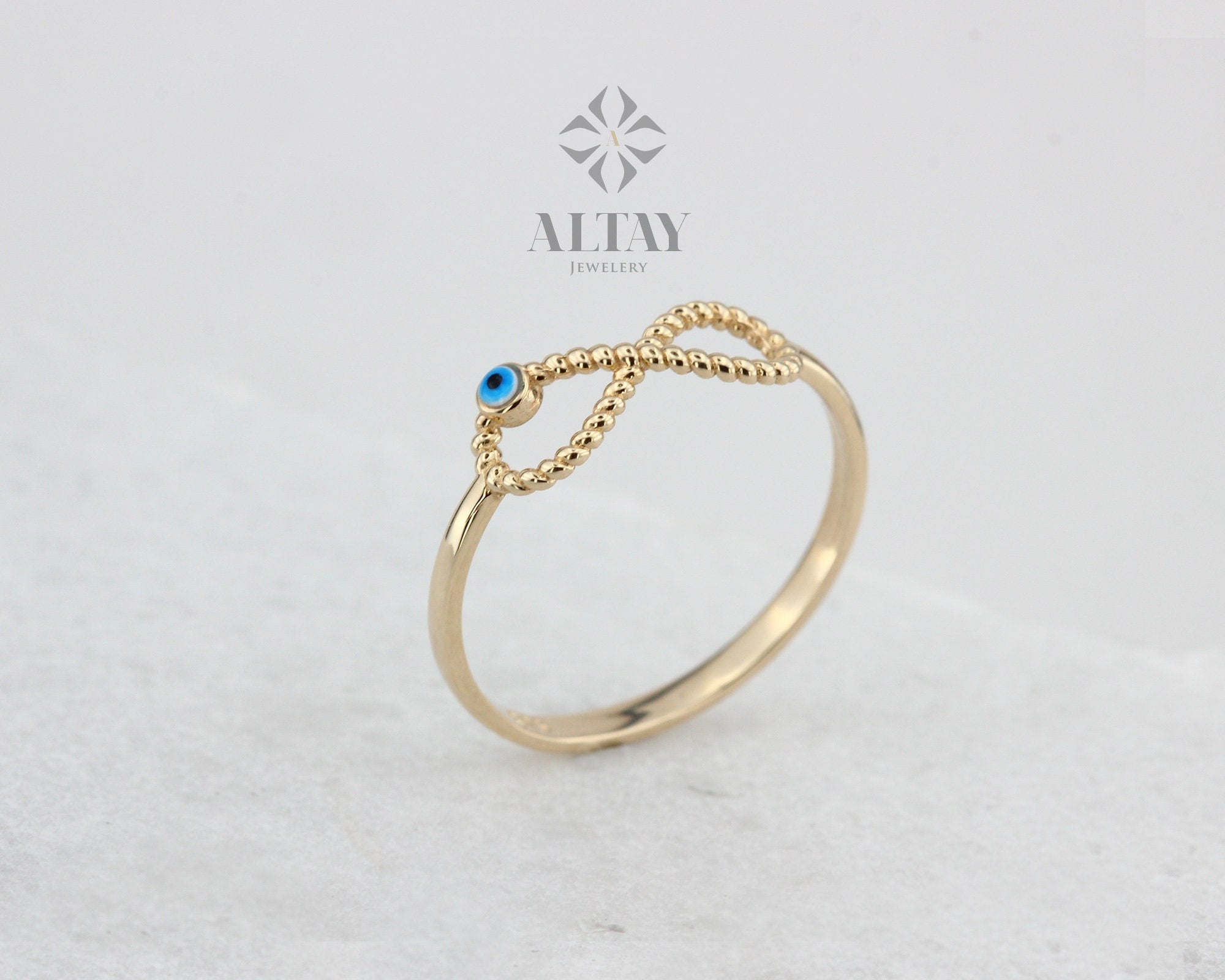 14K Gold Infinity Ring, Evil Eye Ring, Blue Eye, Luck Symbol Ring, Minimalist Jewelry, Dainty Ring, Stackable Ring, Gift For Her, DailyWear