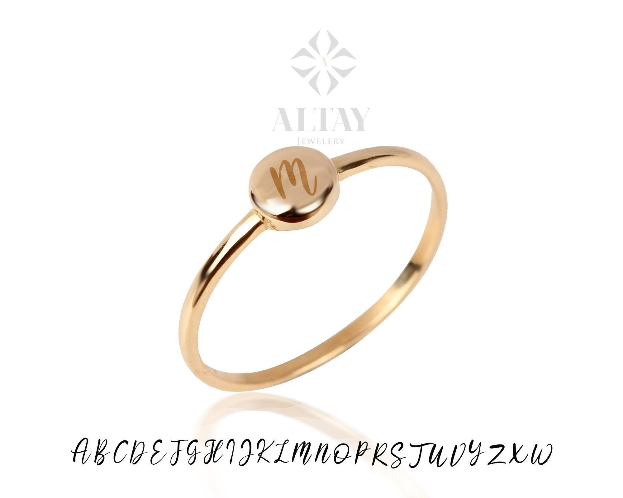 14K Initial Gold Ring, Personalized Bead Rings, Minimalist Rings, Gold Letter Ring, Dainty Letter Ring, Single Bead Letter Ring, Gift