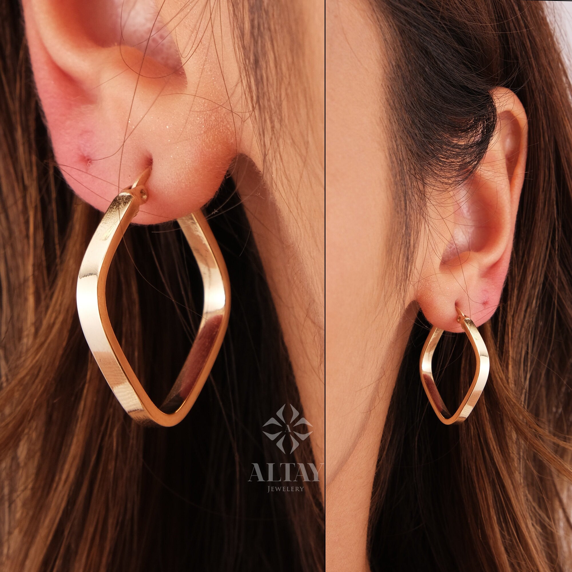 14K Gold Square Hoop Earring, Gold Geometric Huggie, Rectangle Hoop Huggie Earring, Minimal Everyday Huggie Earring, Stacking Hoop Huggie