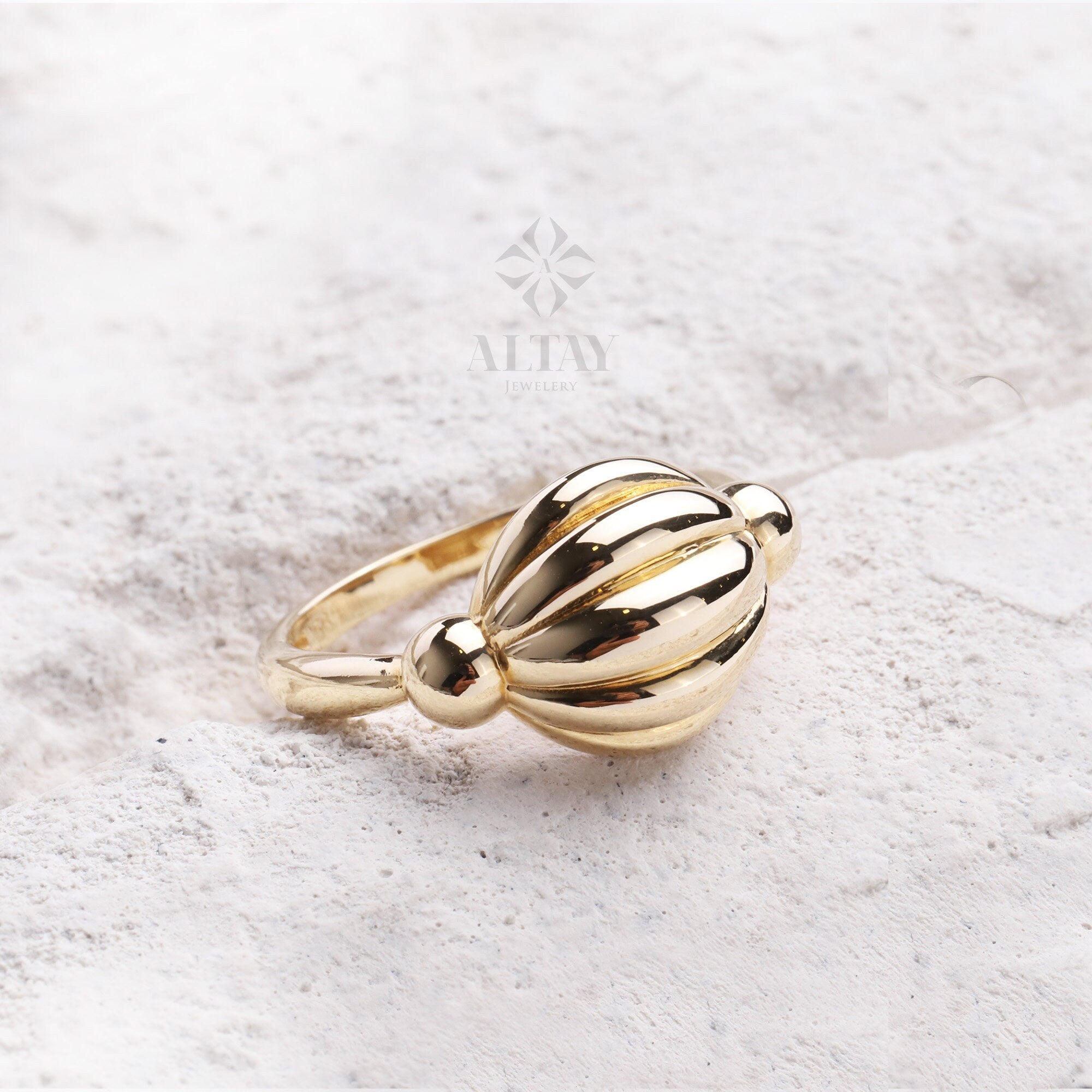 14K Gold Dome Ring, Croissant Dome Ring, Large Bubble Ring, Bold Ribbed Ring, Dainty Twist Dome Ring, Delicate Dome Ring, Statement Ring