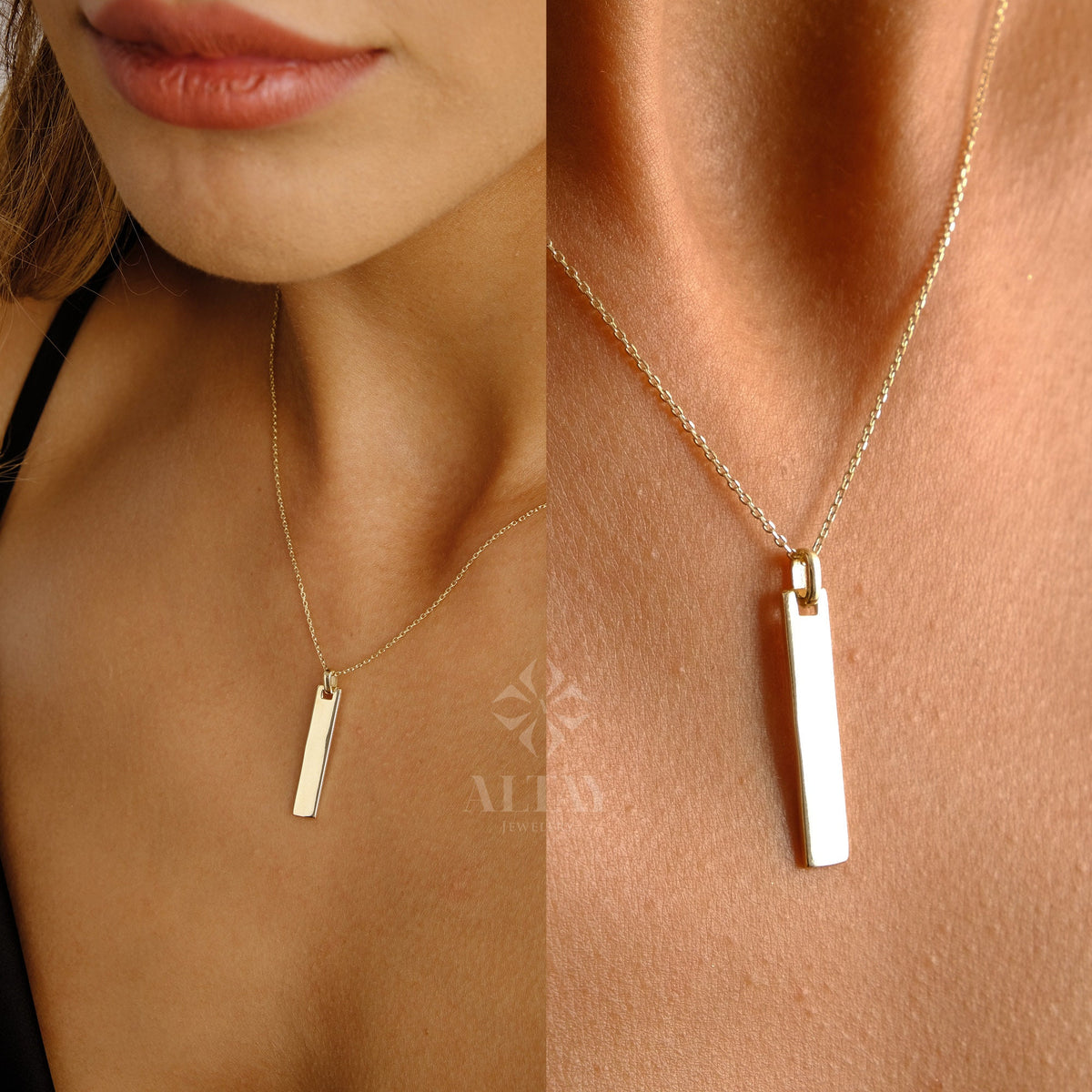 14K Gold Bar Necklace, Personalized Anniversary Necklace, Custom Date Pendant, Coordinates Necklace, Engraved Couple Jewelry, Gift for Wife