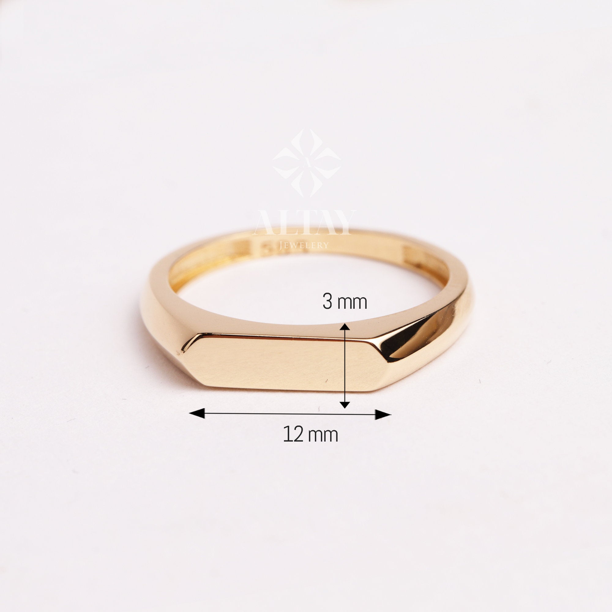 14K Gold Name Bar Ring, Small Rectangle Signet Ring, Custom Name Pinky Ring, Minimalist Engravable Stacking Ring, Personalized Monogram Ring