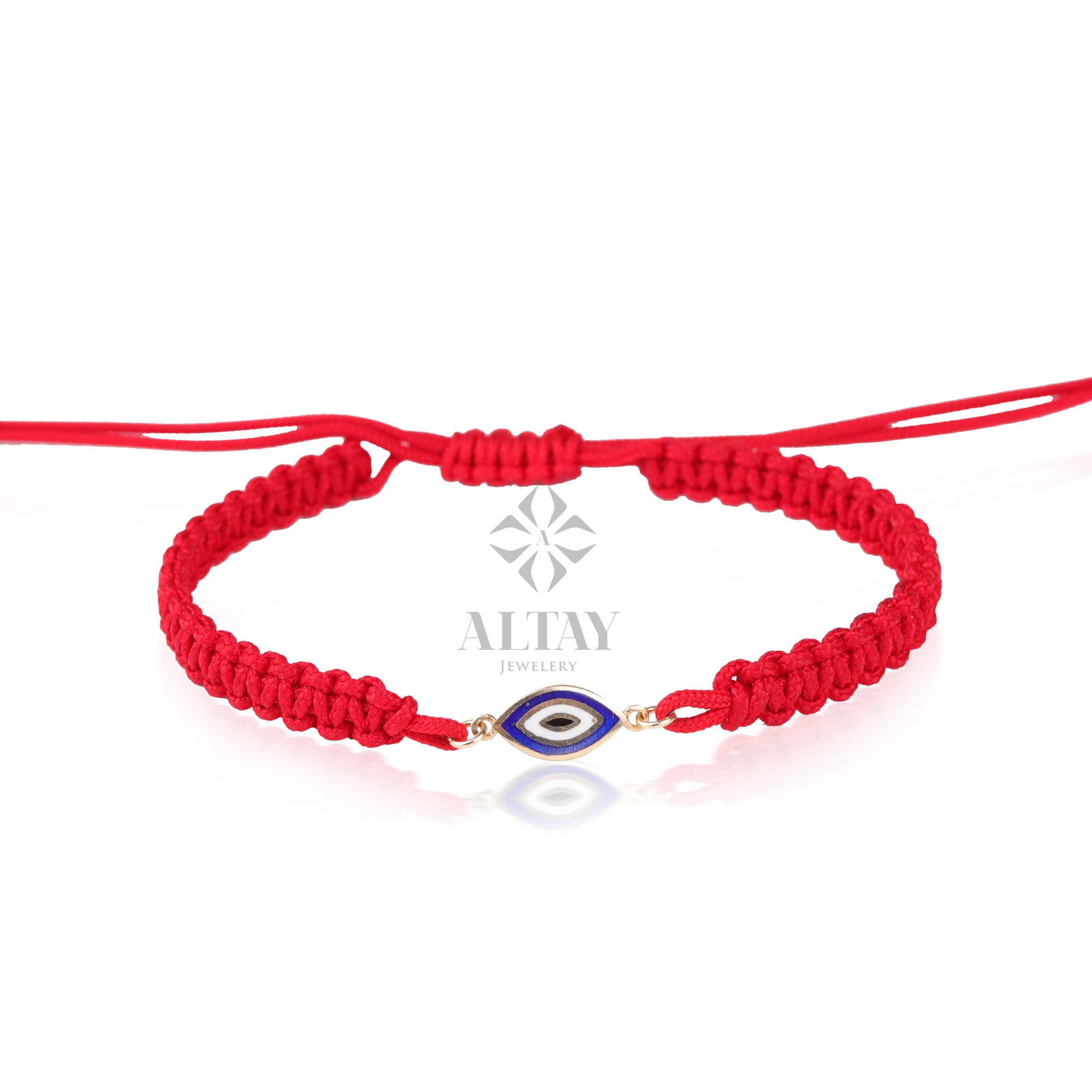 14K Gold Evil Eye String Bracelet, Adjustable Bracelet, Good Luck String, Silk Cord Evil Eye Bracelet, Tiny Rope Evil Eye, Minimalist Eye