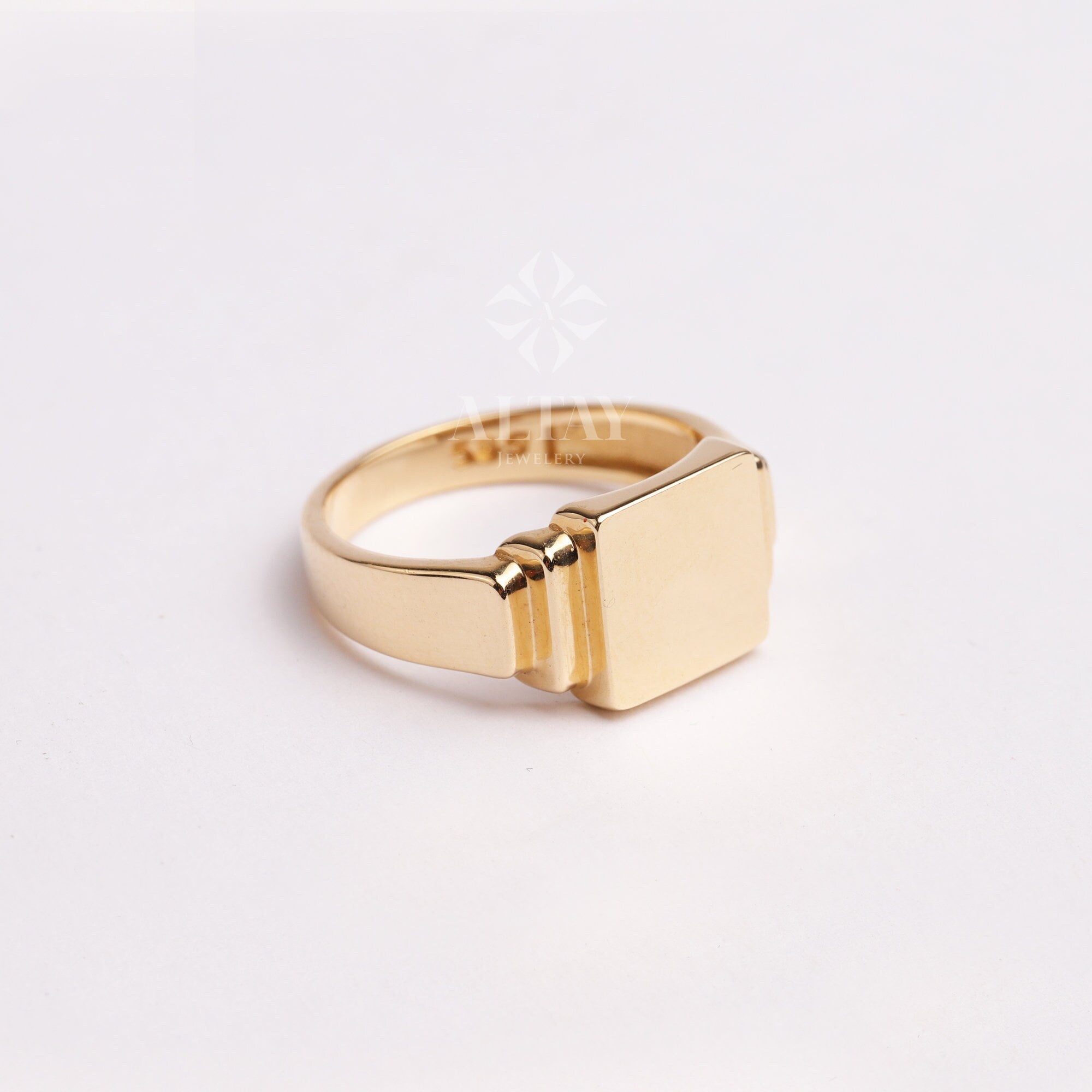 14K Gold Square Signet Ring, Personalized Signet Ring, Engraved Custom Signet Band, Handmade Signet Letter Ring, Monogram Ring, Pinky Ring