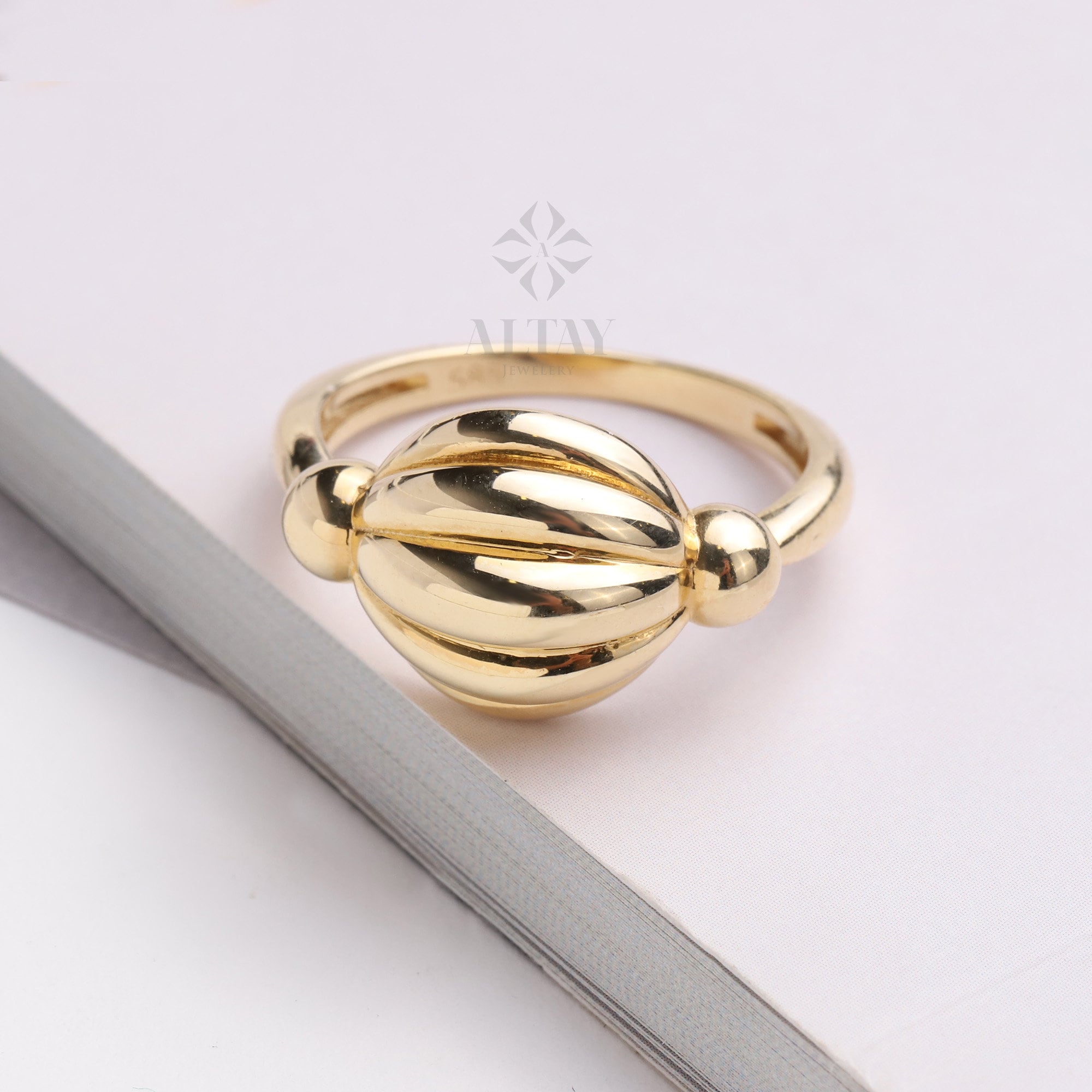 14K Gold Dome Ring, Croissant Dome Ring, Large Bubble Ring, Bold Ribbed Ring, Dainty Twist Dome Ring, Delicate Dome Ring, Statement Ring