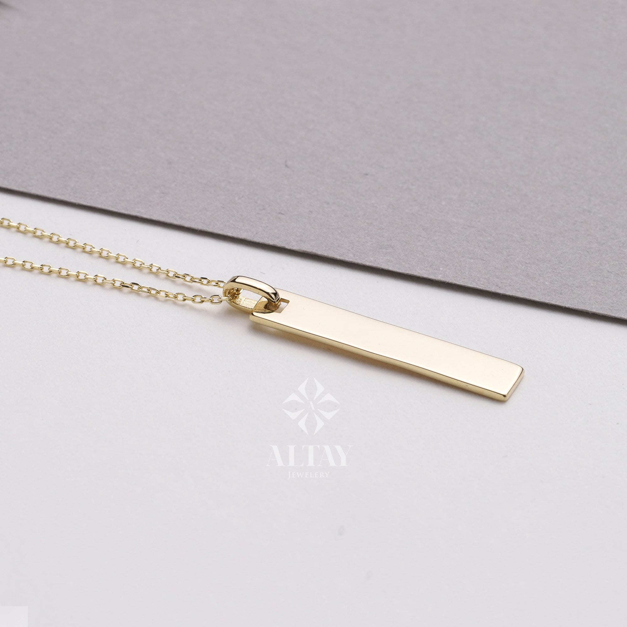 14K Gold Bar Necklace, Custom Bar Necklace, Personalized Name Pendant, Coordinates Necklace, Family Name Plate Choker, Engrave Letter Number