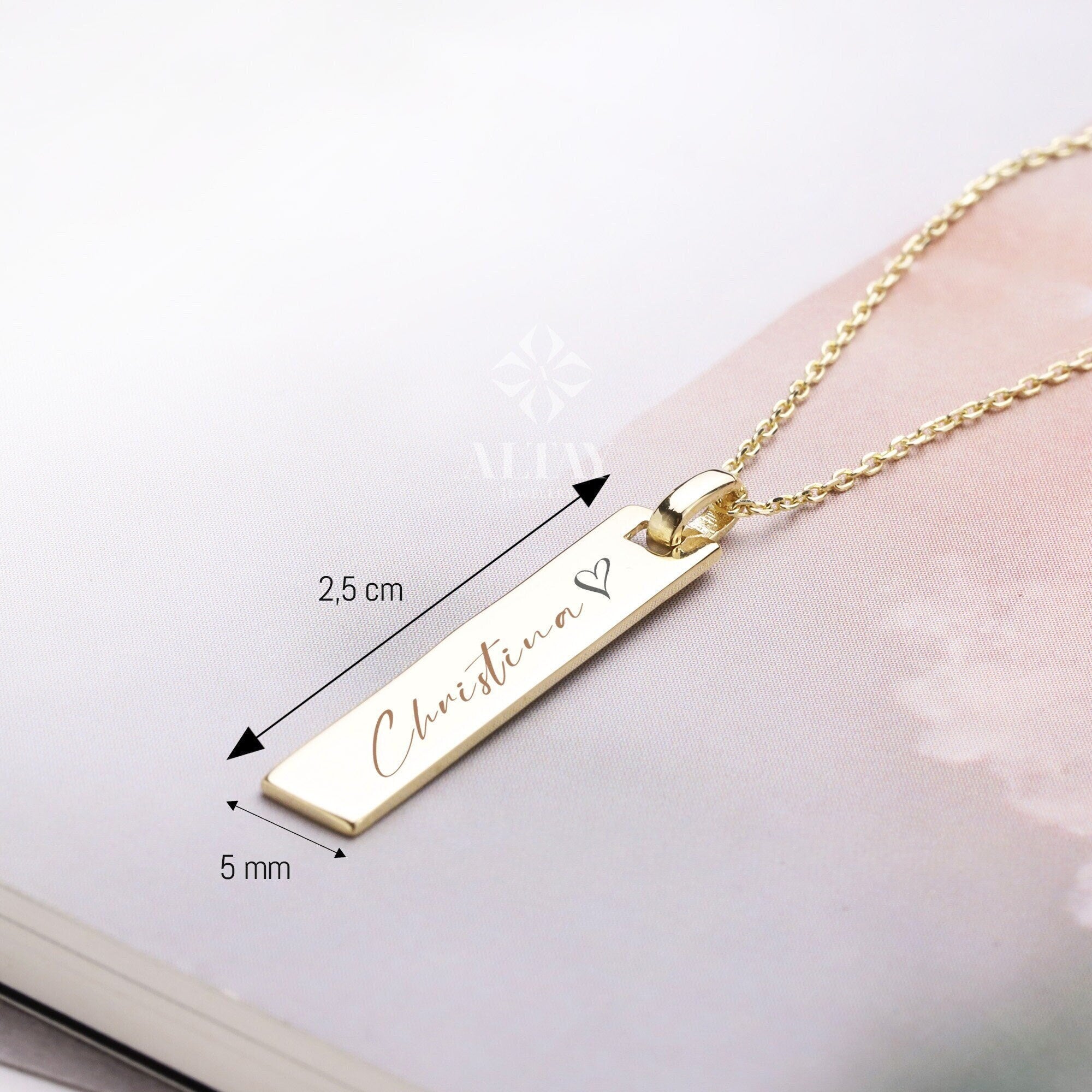 14K Gold Bar Necklace, Custom Bar Necklace, Personalized Name Pendant, Coordinates Necklace, Family Name Plate Choker, Engrave Letter Number