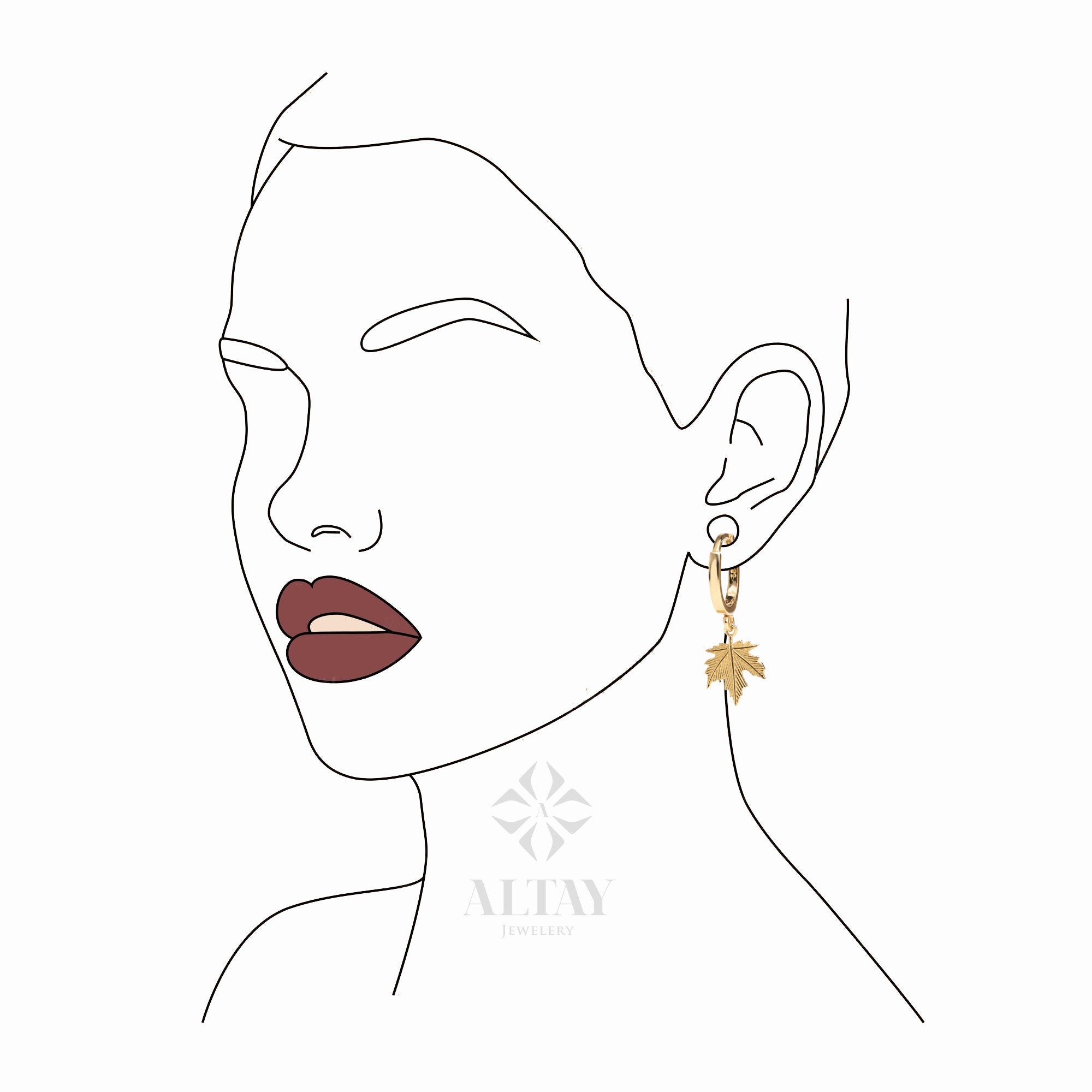 14K Gold Leaf Hoop Earrings, Dangle Maple Leaf Huggies, Maple Leaf Earrings, Tiny Drop Hoop Earrings, Huggies Hoop, Dainty Hoop Earrings