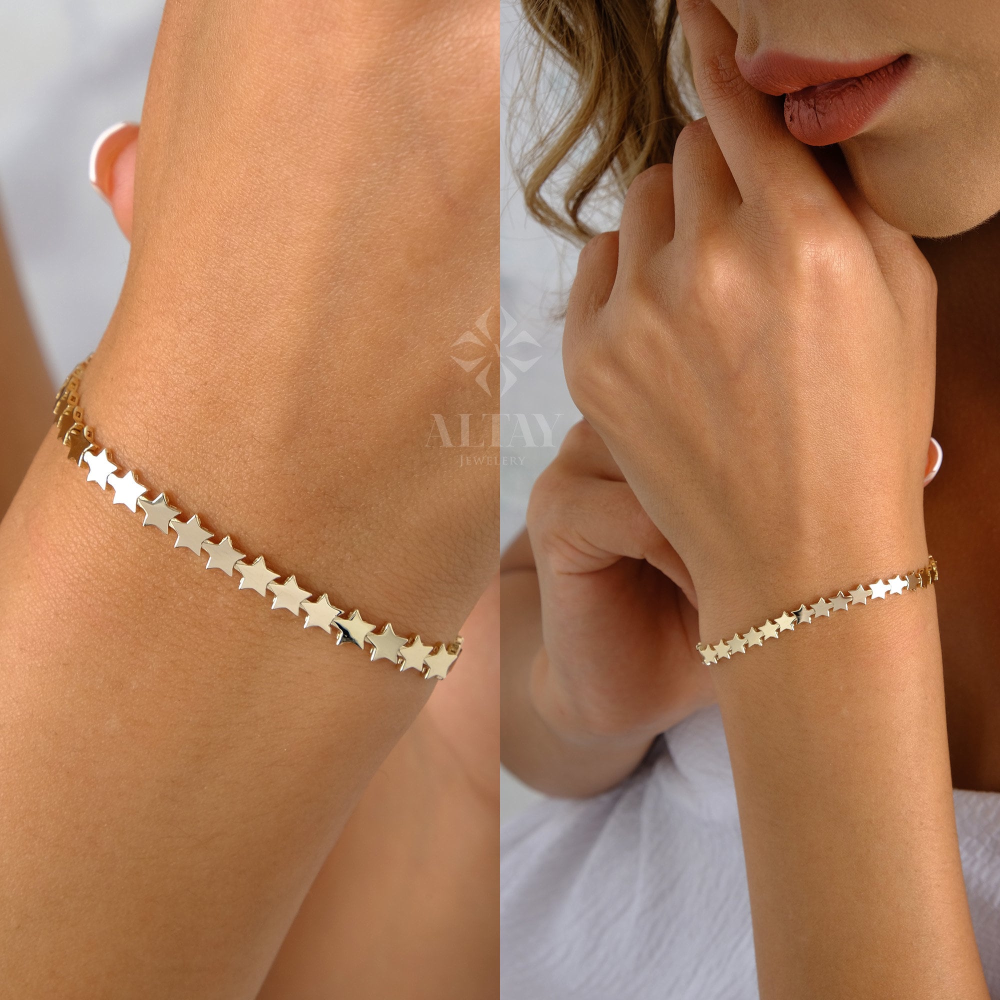 14K Gold Star Bracelet, Gold Multi Stars Bracelet, Dainty Celestial Jewelry, Minimalist Star Charm Bracelet, Anniversary Gift For Her