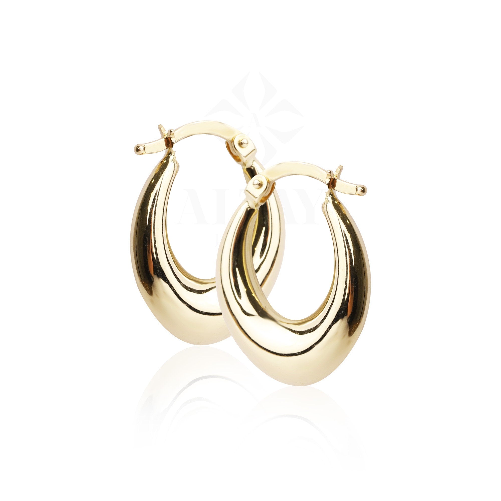 14K Gold Chunky Gold Hoop Earrings, Oval Thick Hoops Gold Earrings, Dainty Hoop Earrings, Statement Earrings, French Style, Women Bold Hoops