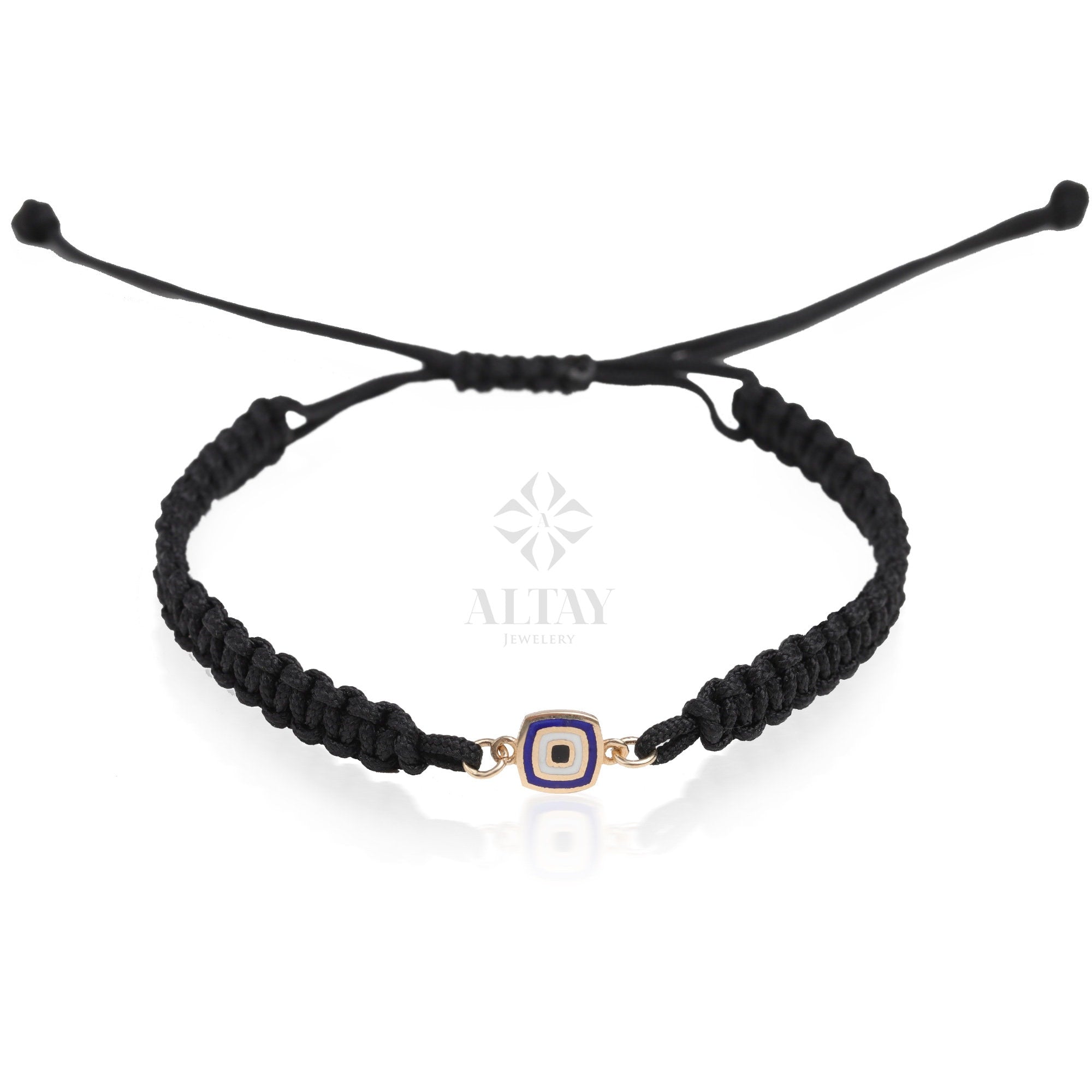 14K Gold Evil Eye String Bracelet, Adjustable Bracelet, Good Luck String, Silk Cord Evil Eye Bracelet, Tiny Rope Evil Eye, Minimalist Eye