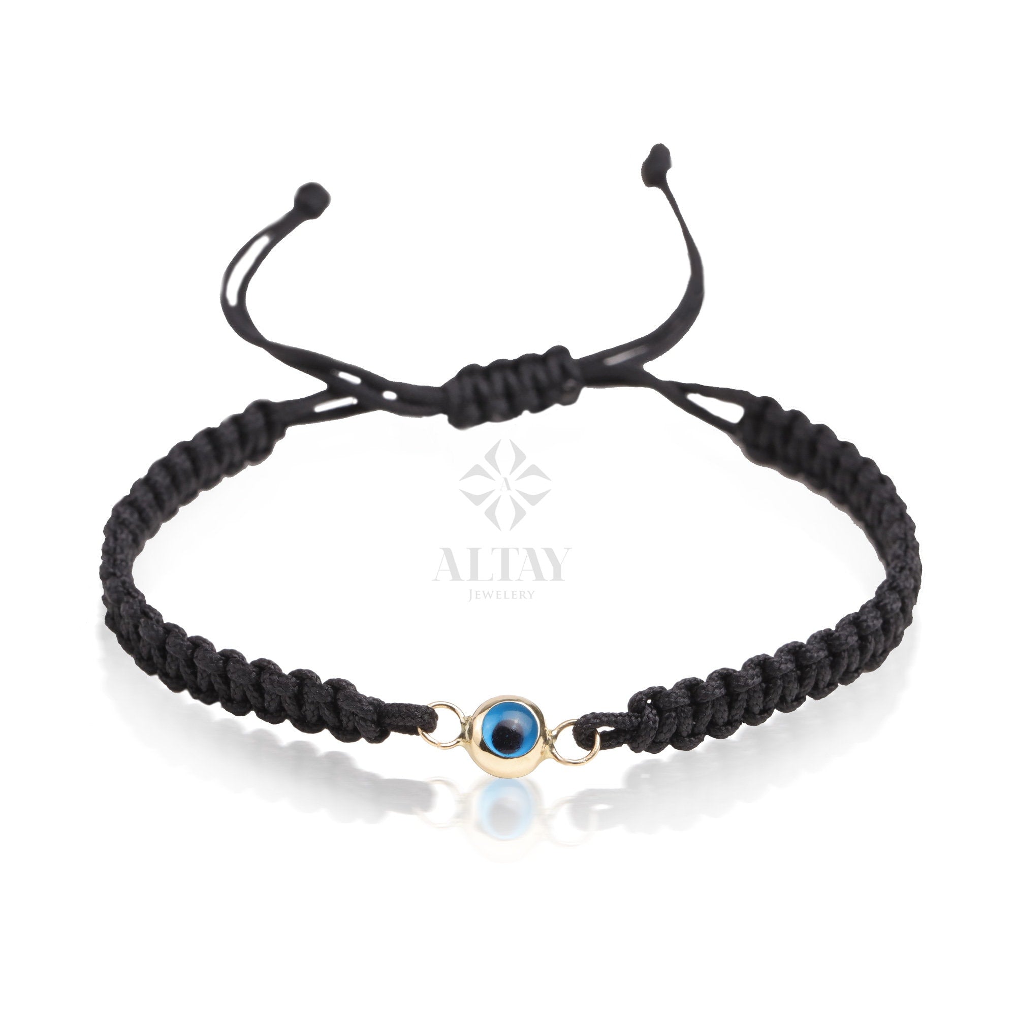 14K Gold Evil Eye String Bracelet, Adjustable Bracelet, Good Luck String, Silk Cord Evil Eye Bracelet, Tiny Rope Evil Eye, Minimalist Eye