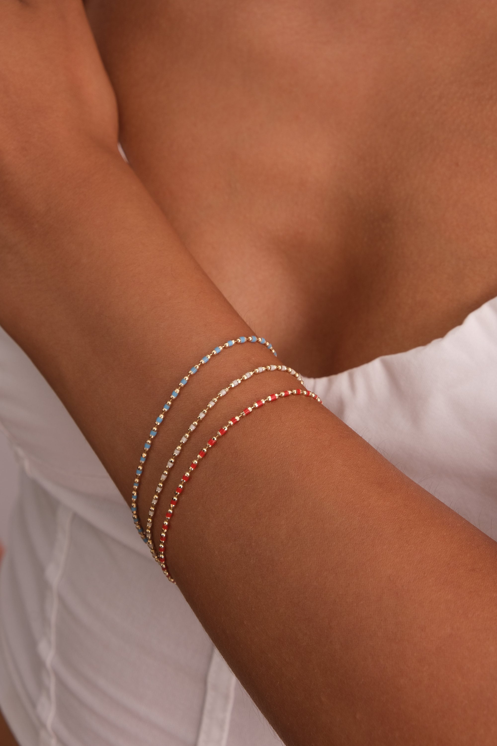 14K Gold Beaded Chain Bracelet, Italian Ball Bead Bracelet, Layering Colorful Bracelet, Gold Colorful Mini Ball Anklet, Gift For Her Him