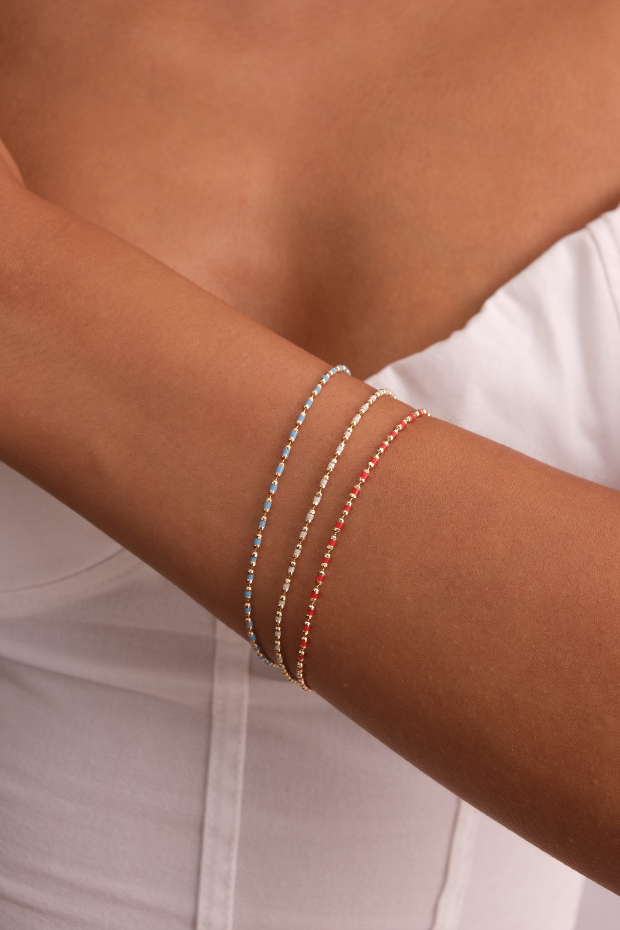 14K Gold Beaded Chain Bracelet, Italian Ball Bead Bracelet, Layering Colorful Bracelet, Gold Colorful Mini Ball Anklet, Men Women Bracelet