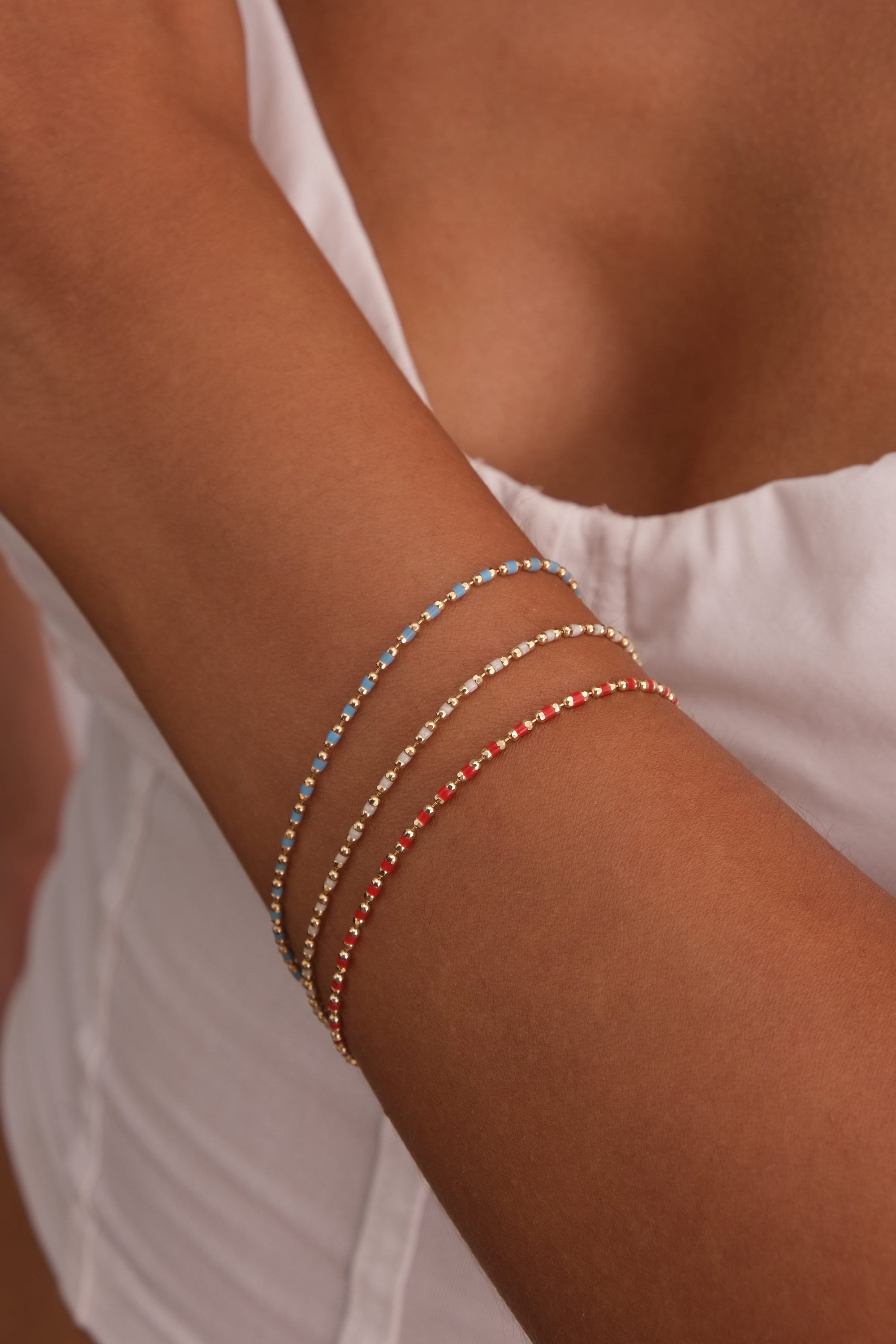 14K Gold Beaded Chain Bracelet, Italian Ball Bead Bracelet, Layering Colorful Bracelet, Gold Colorful Mini Ball Anklet, Gift For Her Him