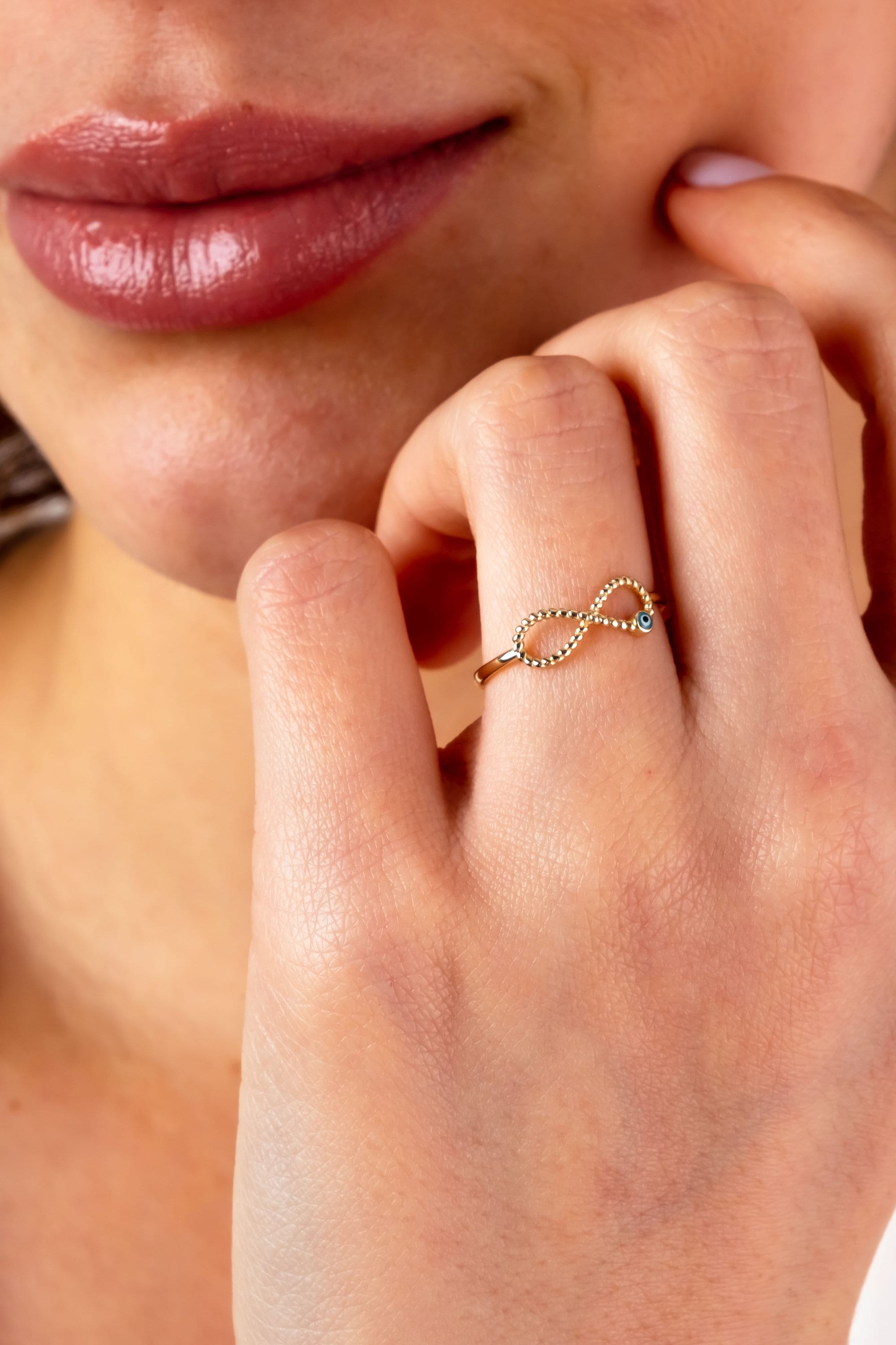 14K Gold Infinity Ring, Evil Eye Ring, Blue Eye, Luck Symbol Ring, Minimalist Jewelry, Dainty Ring, Stackable Ring, Gift For Her, DailyWear