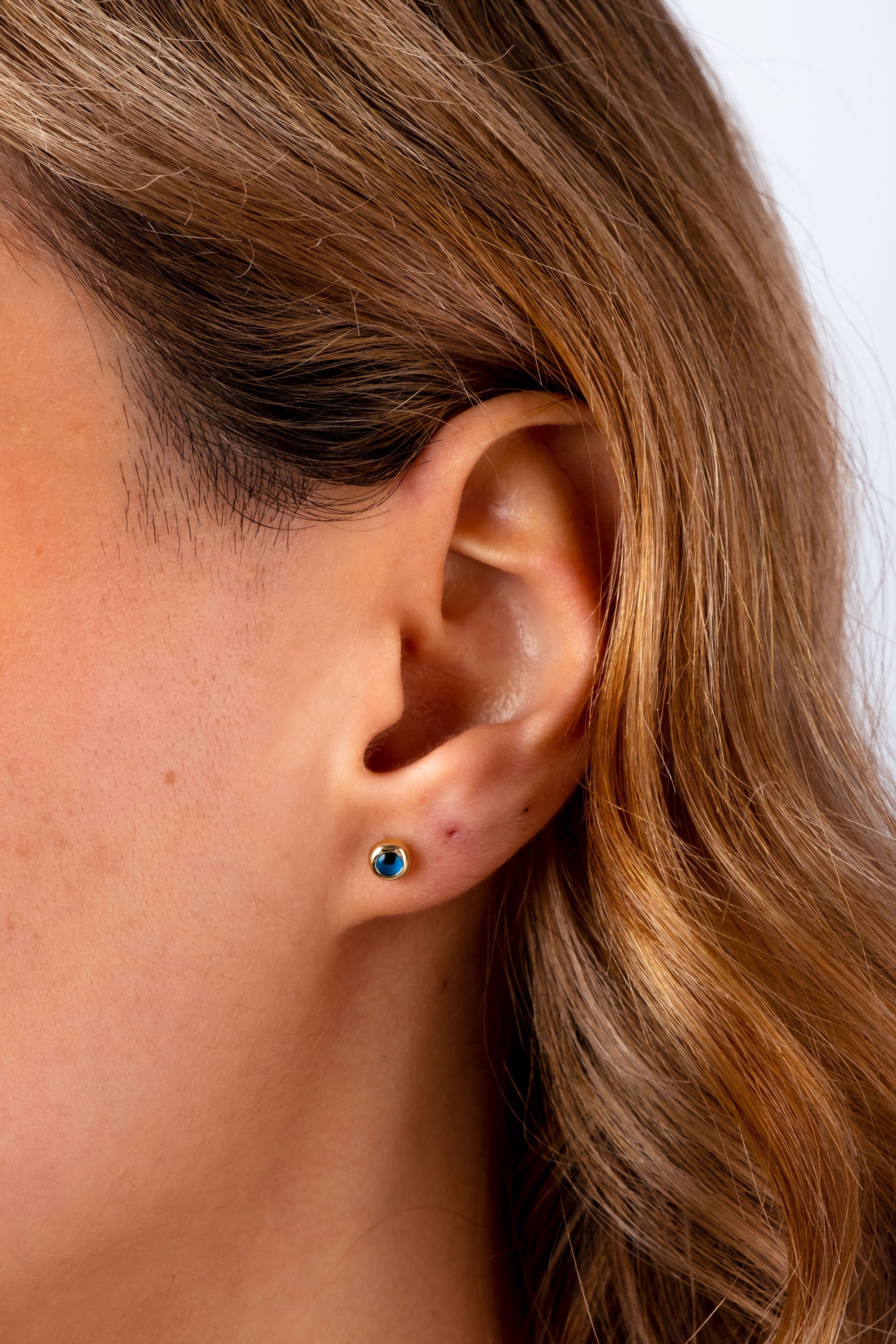 14K Gold Evil Eye Stud Earrings, Evil Eye Tiny Stud, Round Earrings, Minimalist Protection Jewelry, Dot Evil Eye Stud Earrings