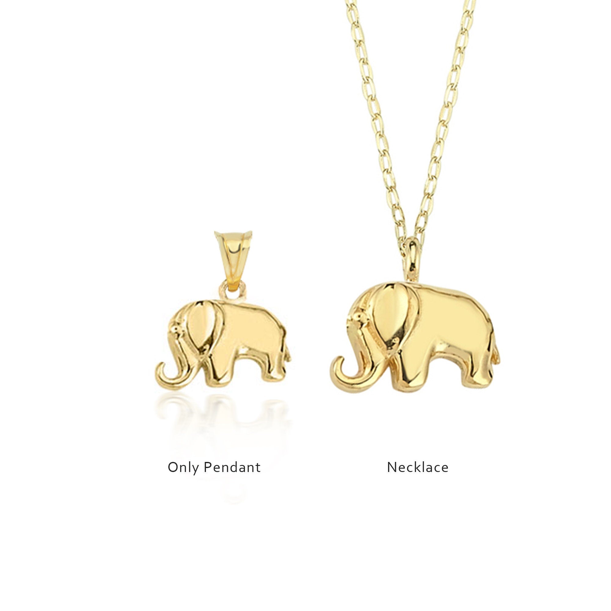 14K Gold Elephant Necklace, Elephant Pendant Necklace, Dainty Elephant Choker, Good Luck Charm, Tiny Elephant, Layering Women Necklace